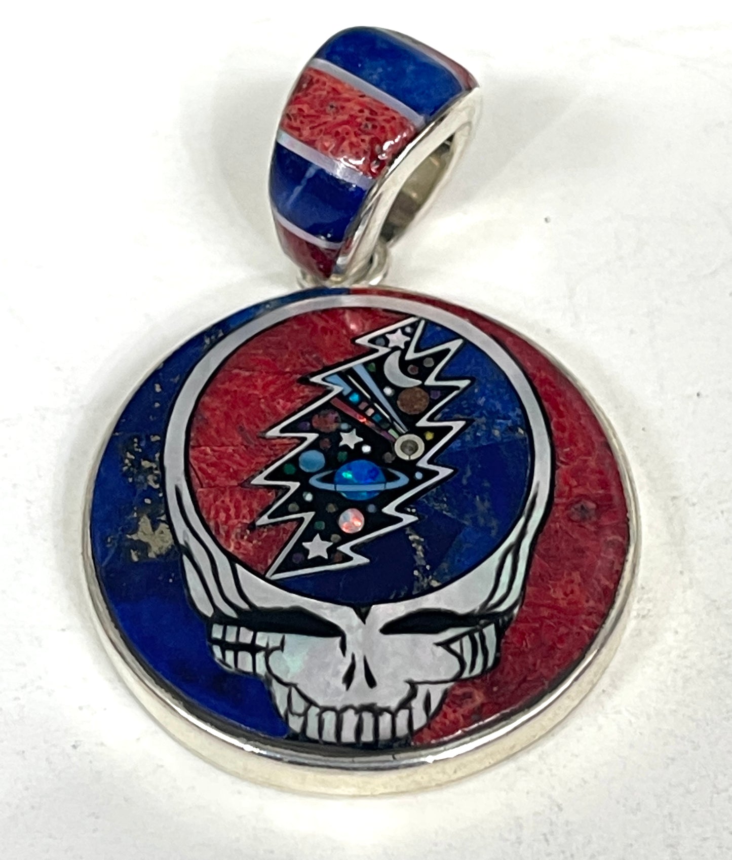 Inlaid Gemstone Grateful Dead Stealie Pendants by David Freeland