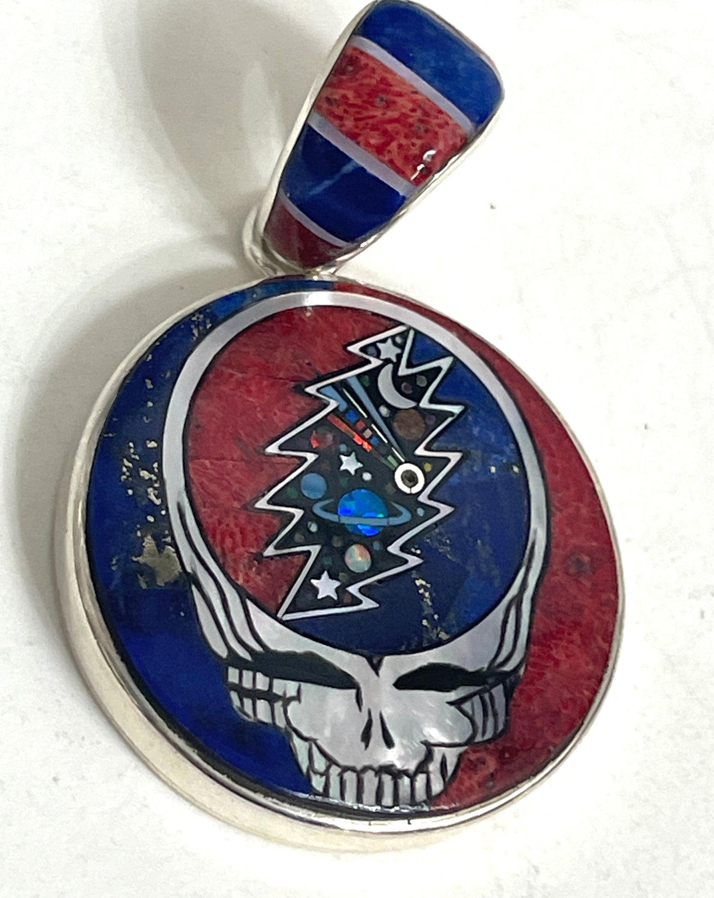 Inlaid Gemstone Grateful Dead Stealie Pendants by David Freeland