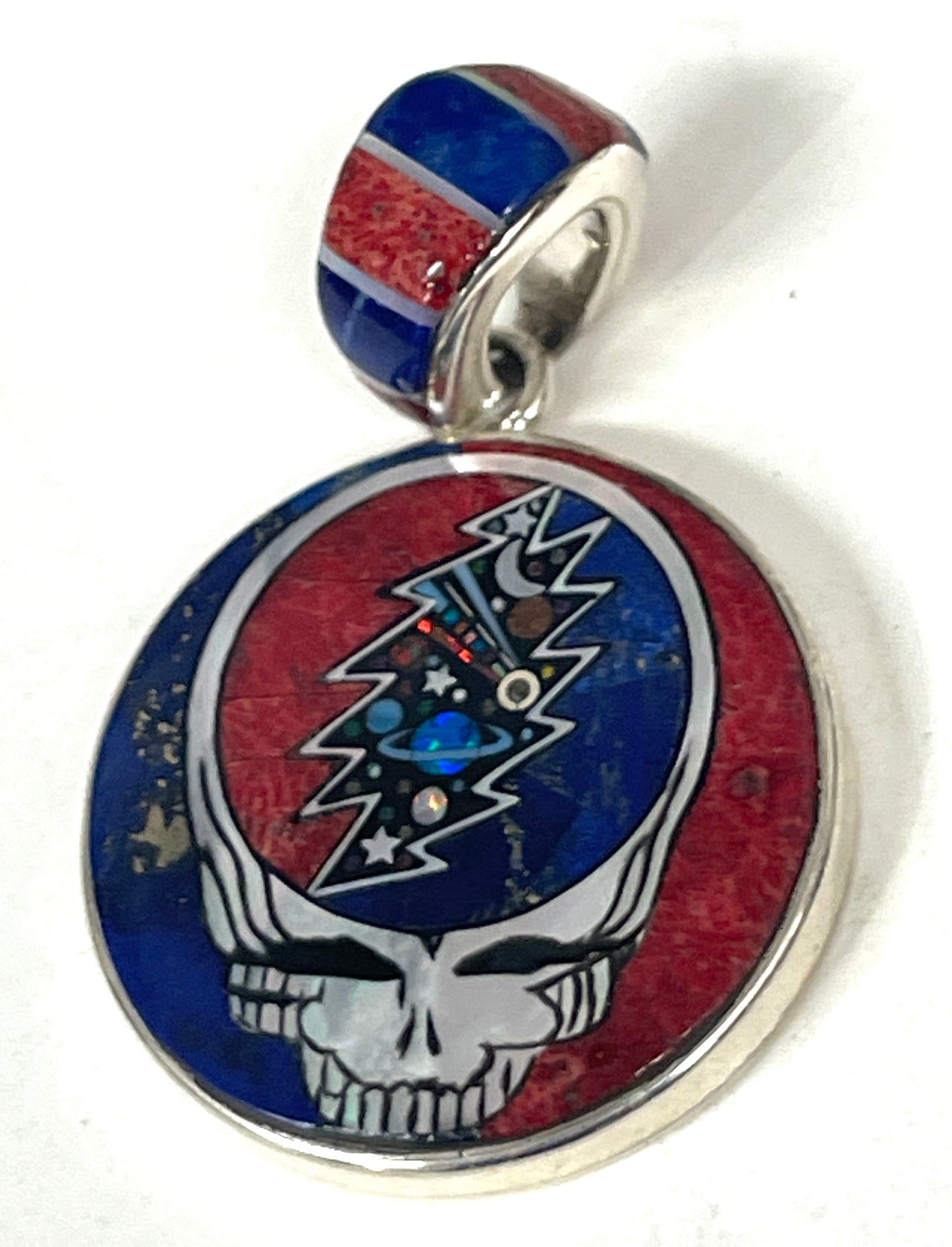 Inlaid Gemstone Grateful Dead Stealie Pendants by David Freeland