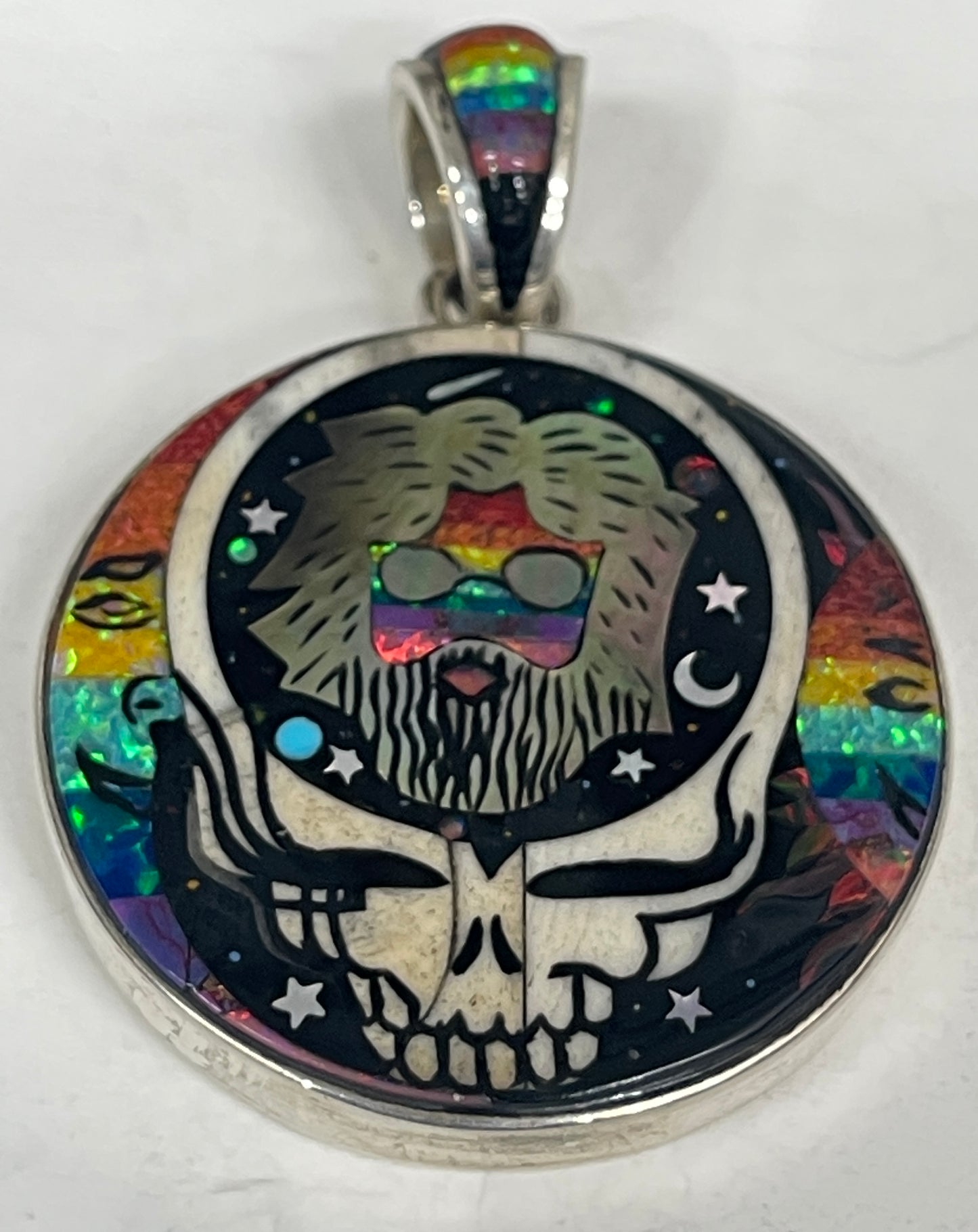 Inlaid Gemstone Grateful Dead Stealie Pendants by David Freeland