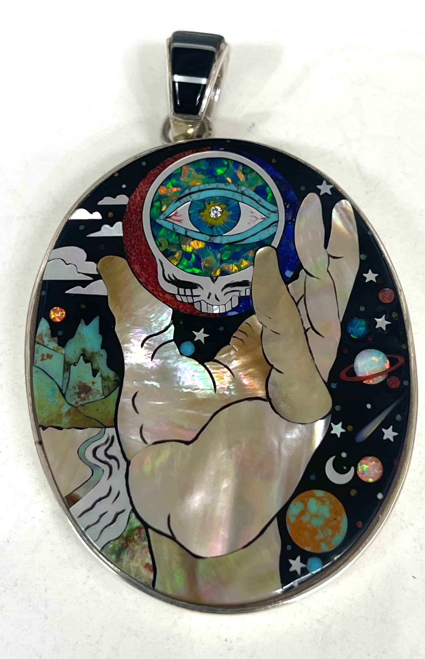 Inlaid Gemstone Grateful Dead Pendants by David Freeland