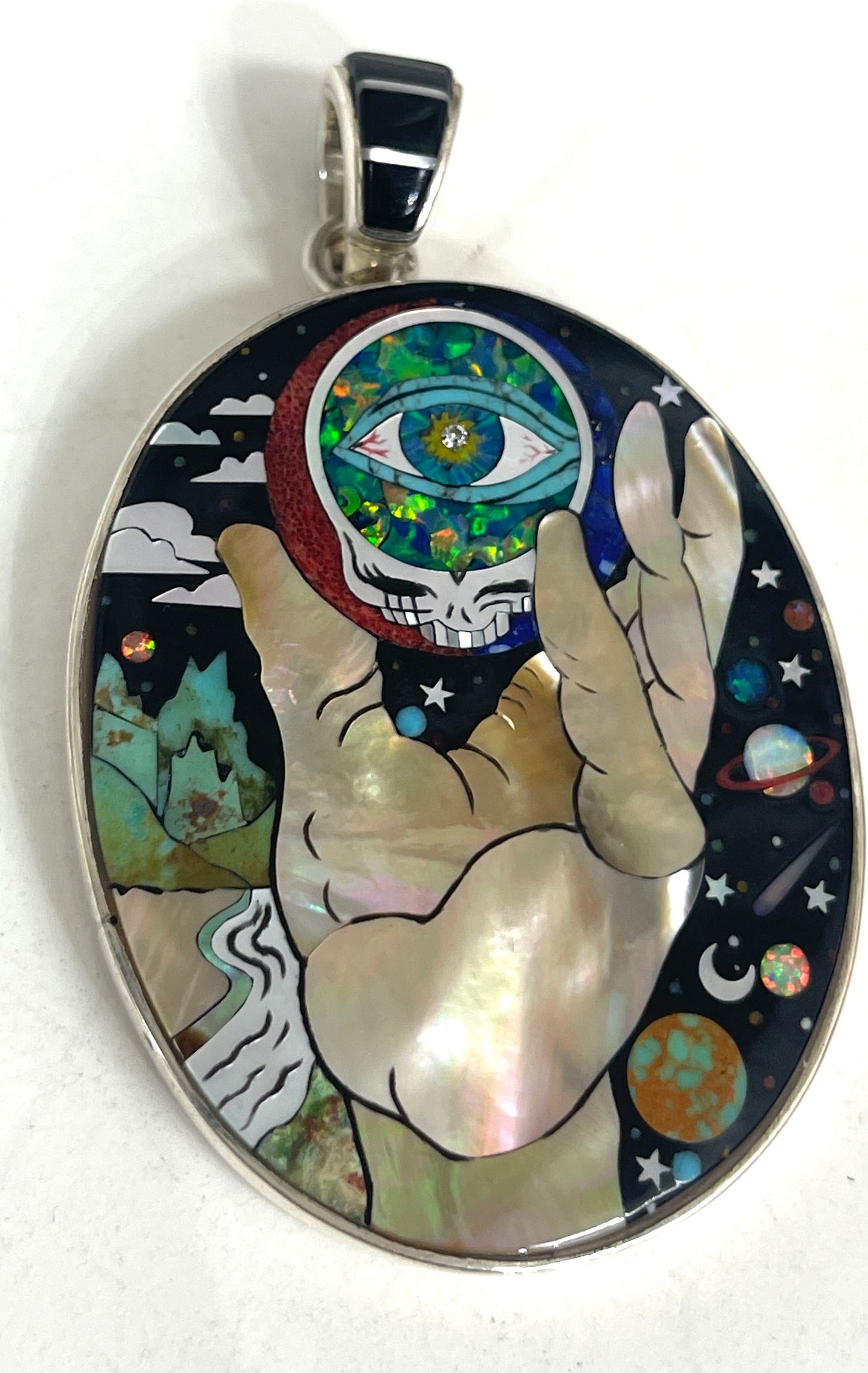 Inlaid Gemstone Grateful Dead Pendants by David Freeland