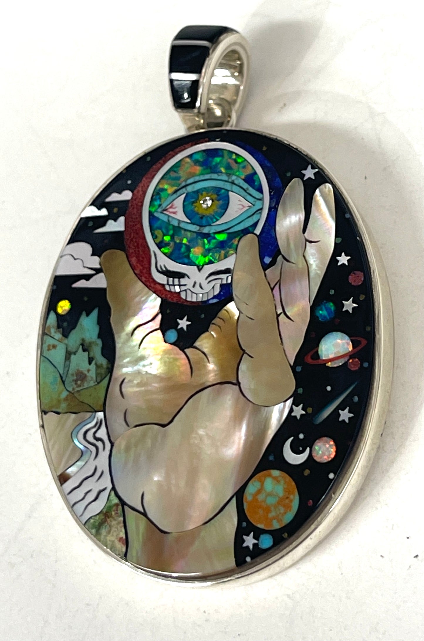 Inlaid Gemstone Grateful Dead Pendants by David Freeland