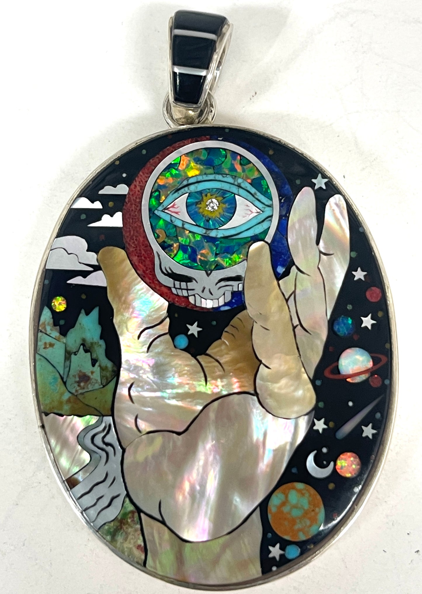 Inlaid Gemstone Grateful Dead Pendants by David Freeland