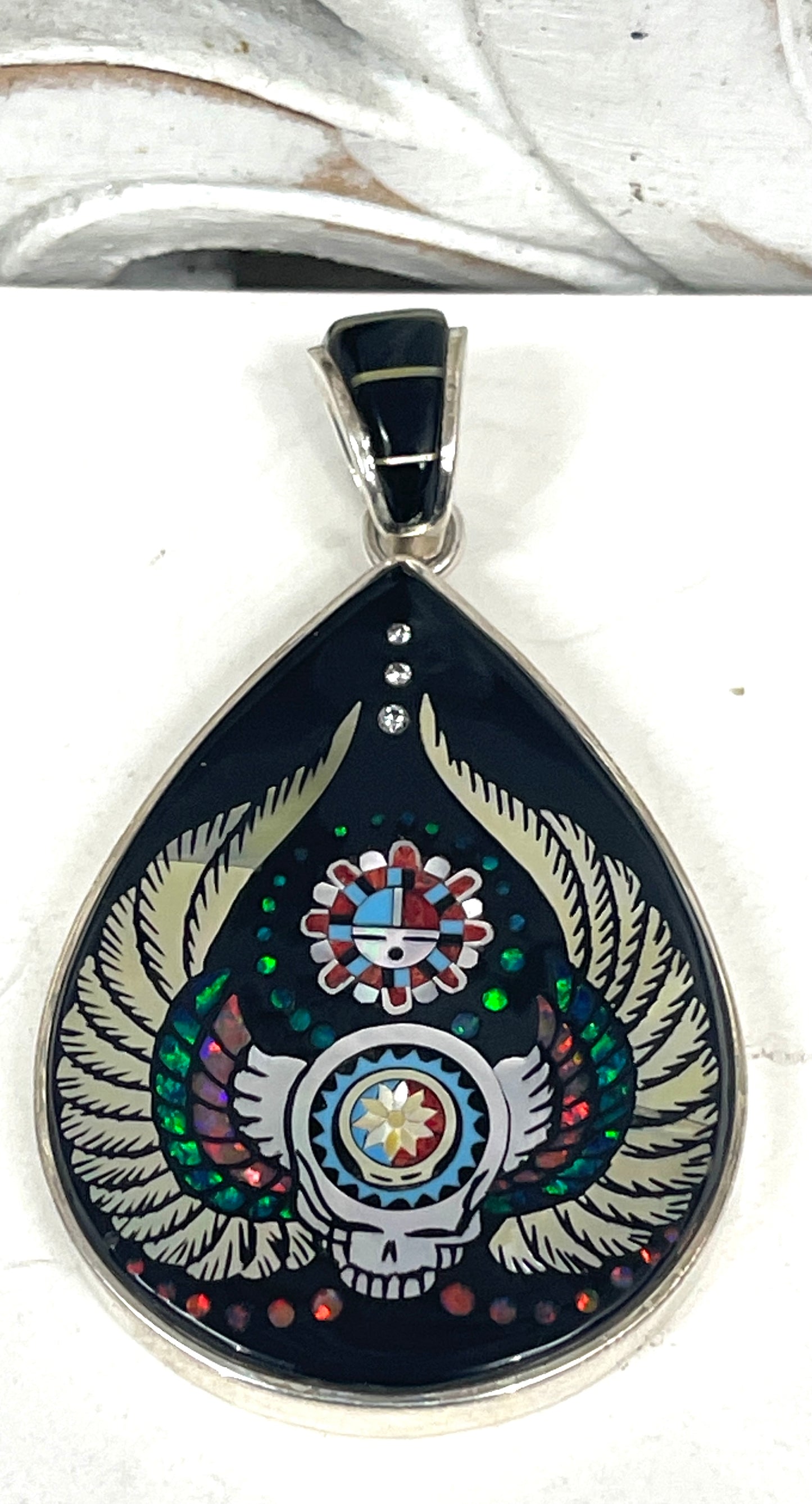 Inlaid Gemstone Grateful Dead Pendants by David Freeland