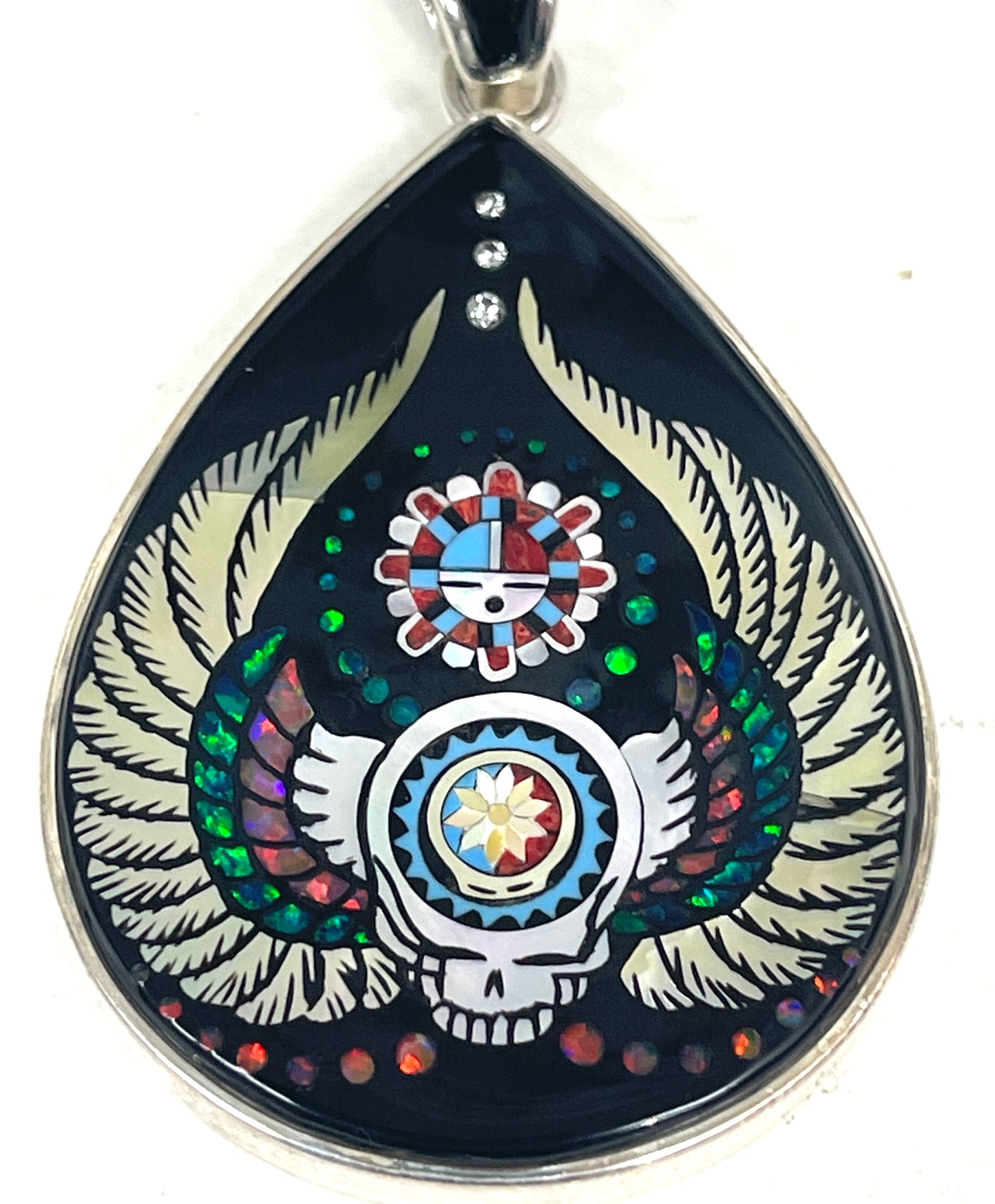 Inlaid Gemstone Grateful Dead Pendants by David Freeland