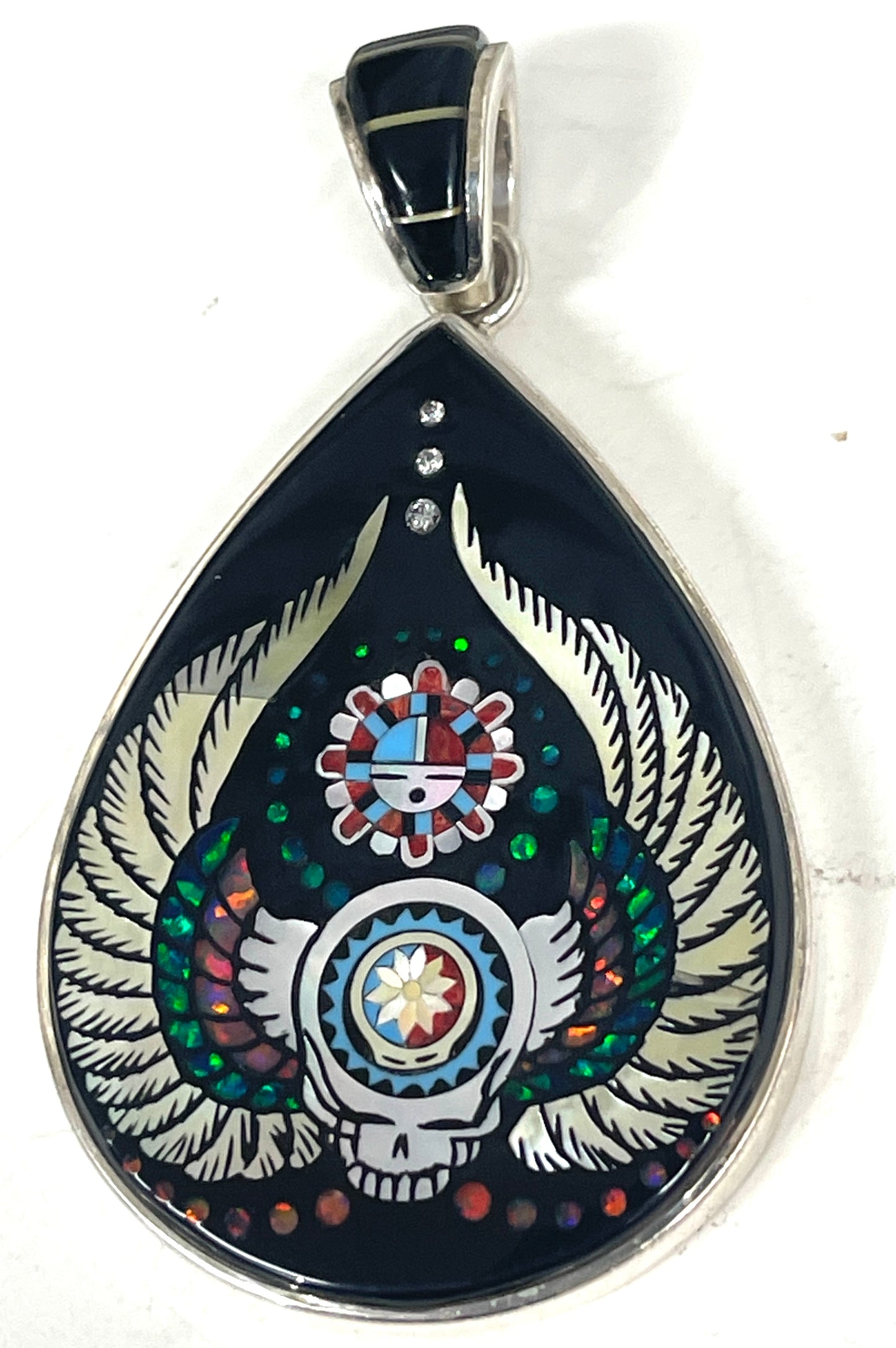 Inlaid Gemstone Grateful Dead Pendants by David Freeland