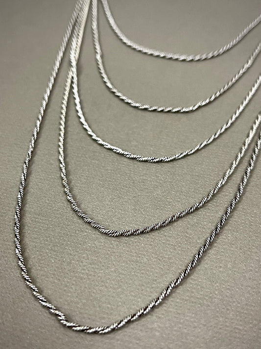 1.5mm Sterling Thai Twisted Smooth Rope Chains - 16"-24"