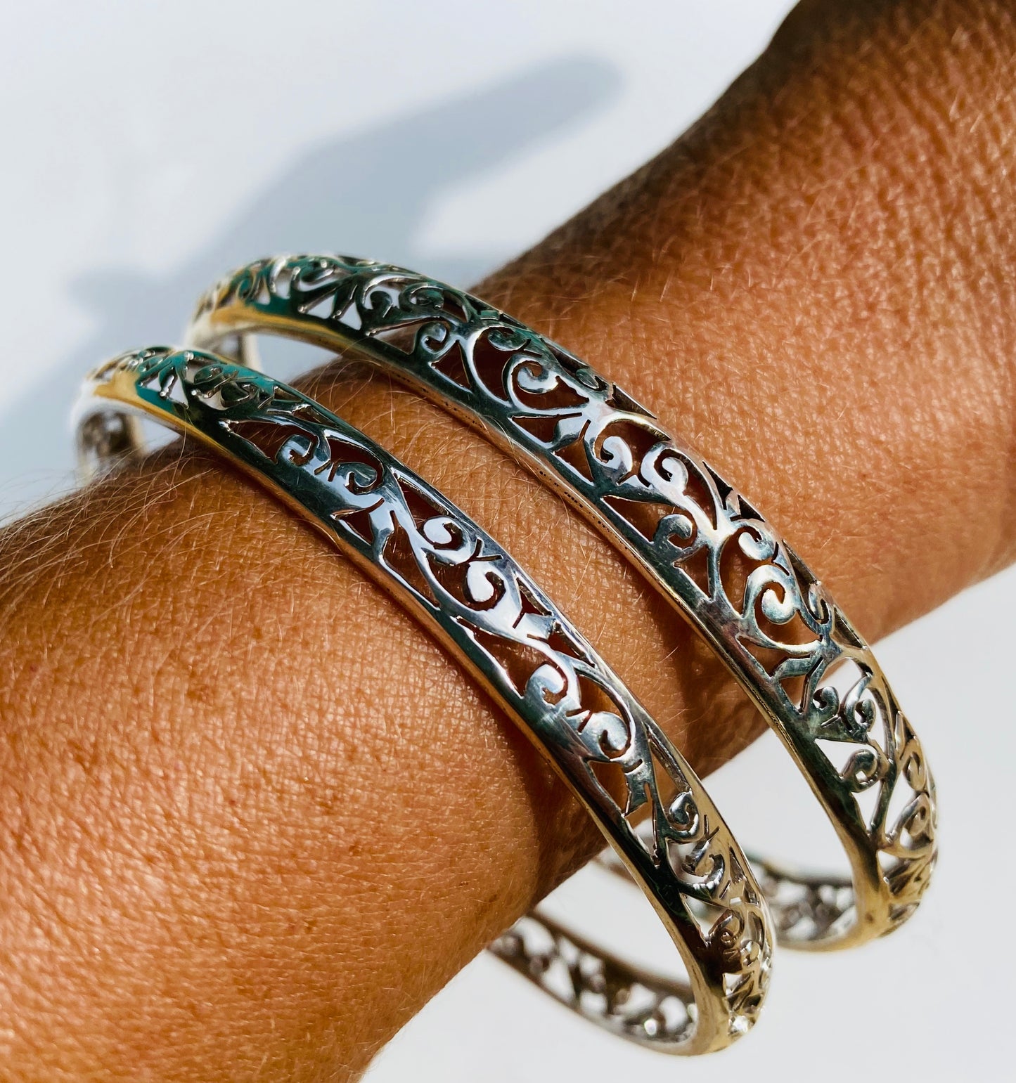 Handcut Sterling Silver Bangle Bracelets