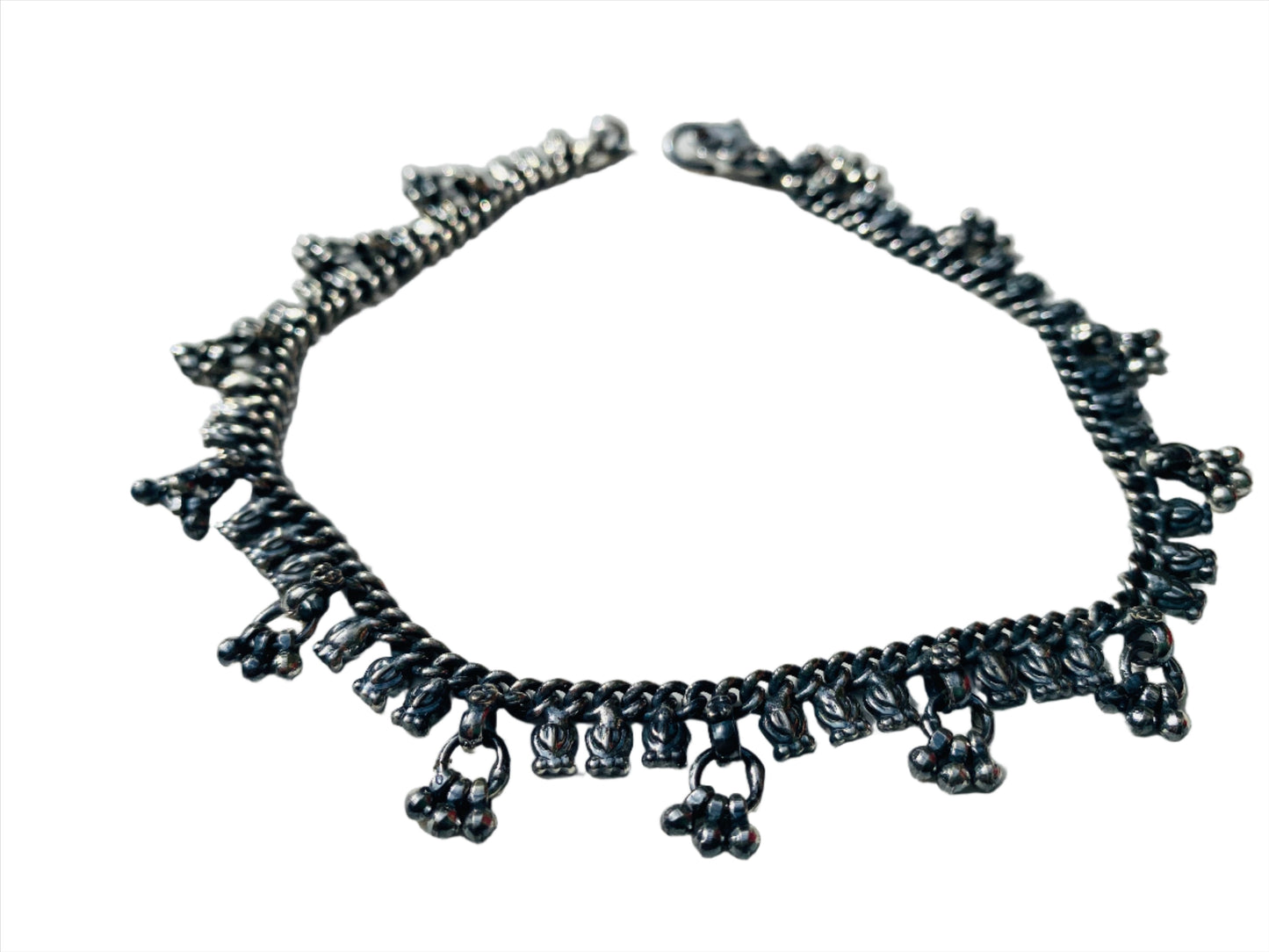 Sterling Silver Rajasthani Anklets with bell dangle