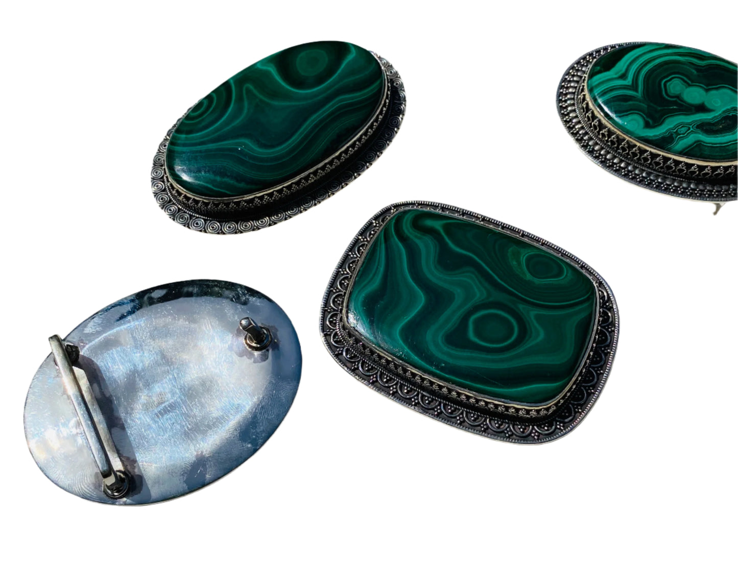 Handmade Sterling Silver Malachite Belt Buckles
