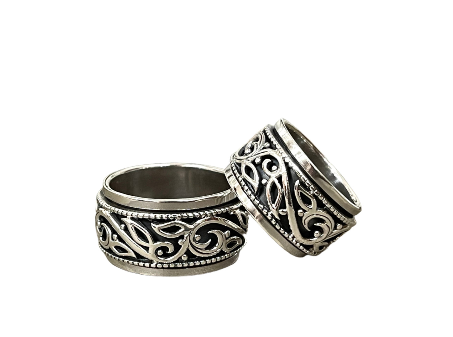 Sterling Wide Vine Spinner Rings - Sizes 8-13