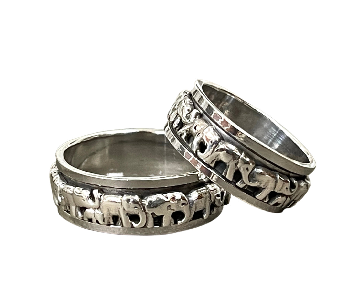 Sterling Elephant Spinner Rings - Sizes 7-14