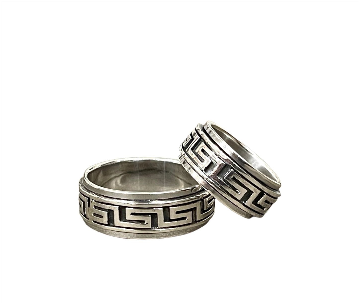 Sterling Greek Key Spinner Rings - Sizes 7-14