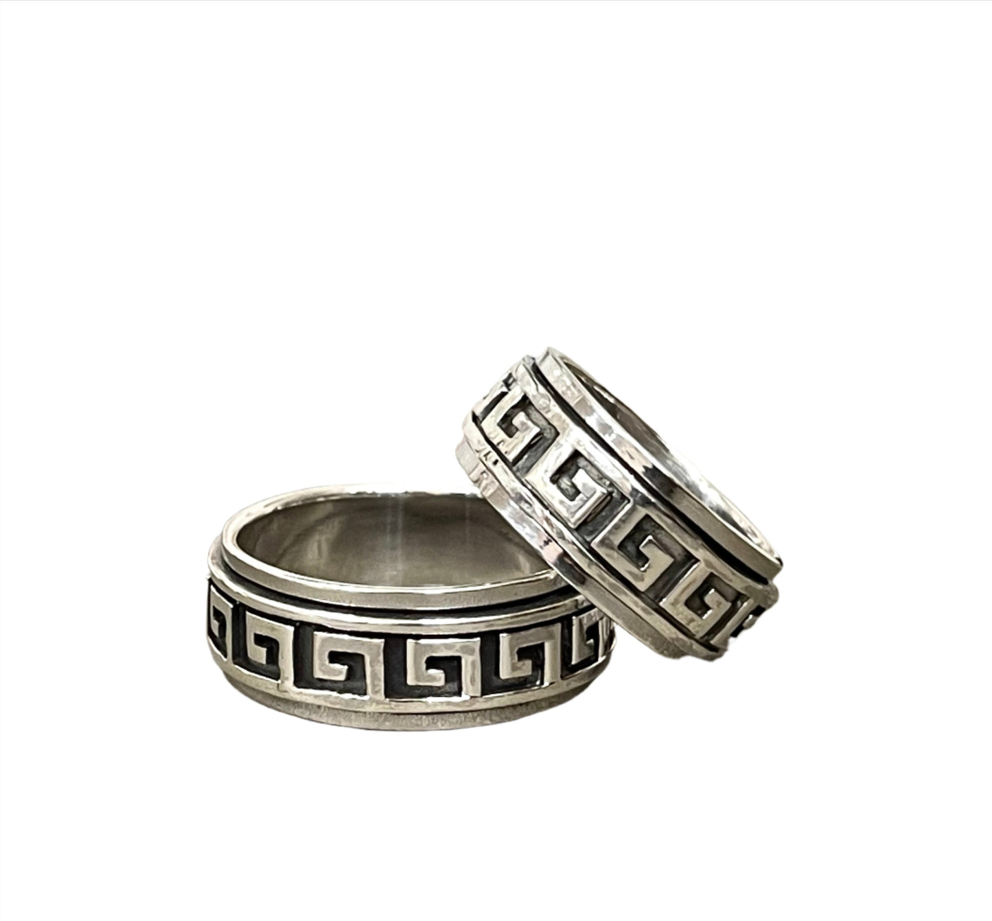 Sterling Greek Key Spinner Rings - Sizes 8-14