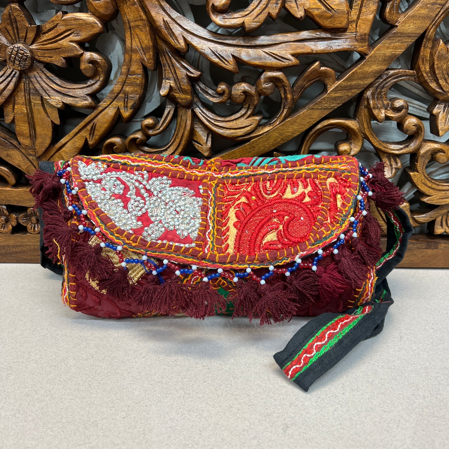 Recycled Hand Embroidered Rajasthani Crossbody | Tassel