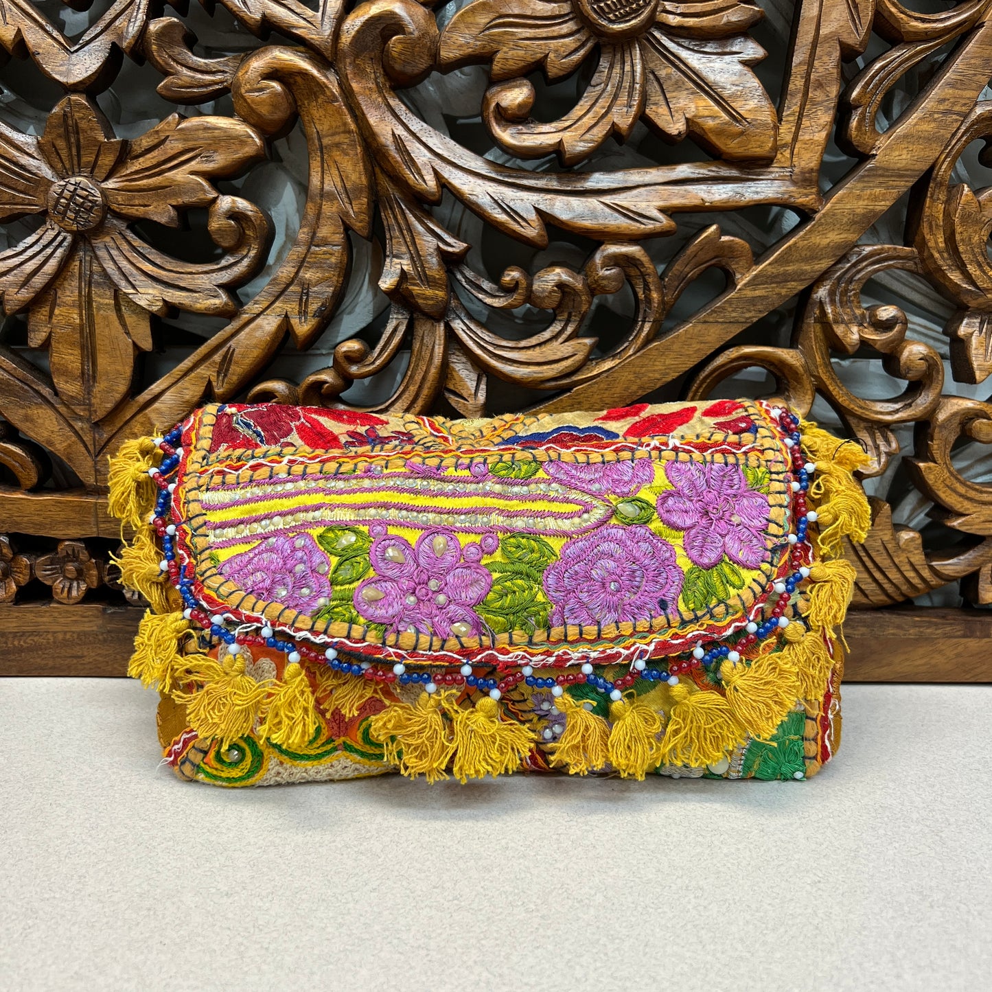 Recycled Hand Embroidered Rajasthani Crossbody | Tassel