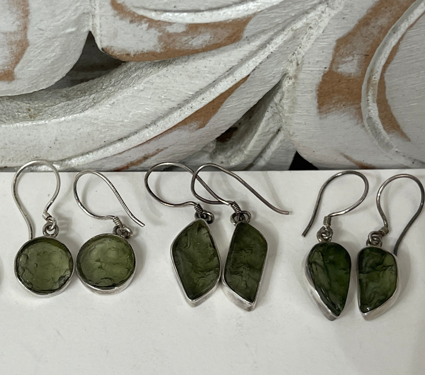 Sterling Silver Moldavite Freeform Earrings