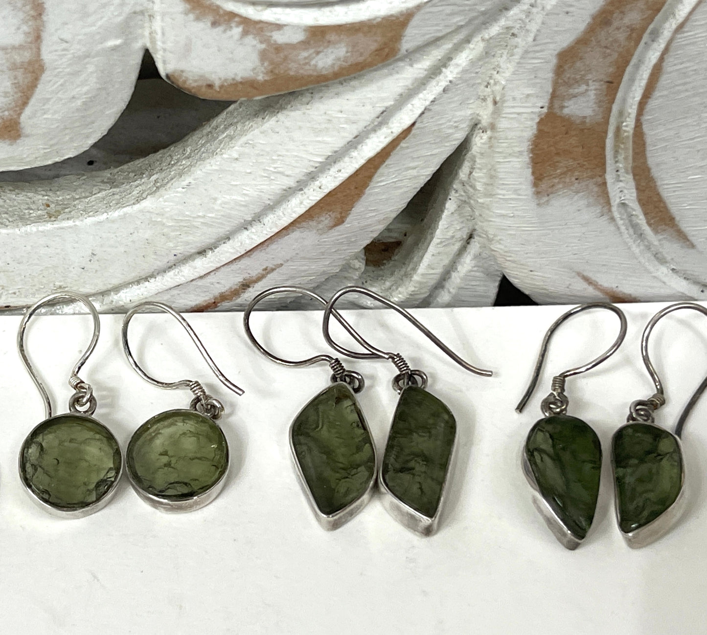 Sterling Silver Moldavite Freeform Earrings