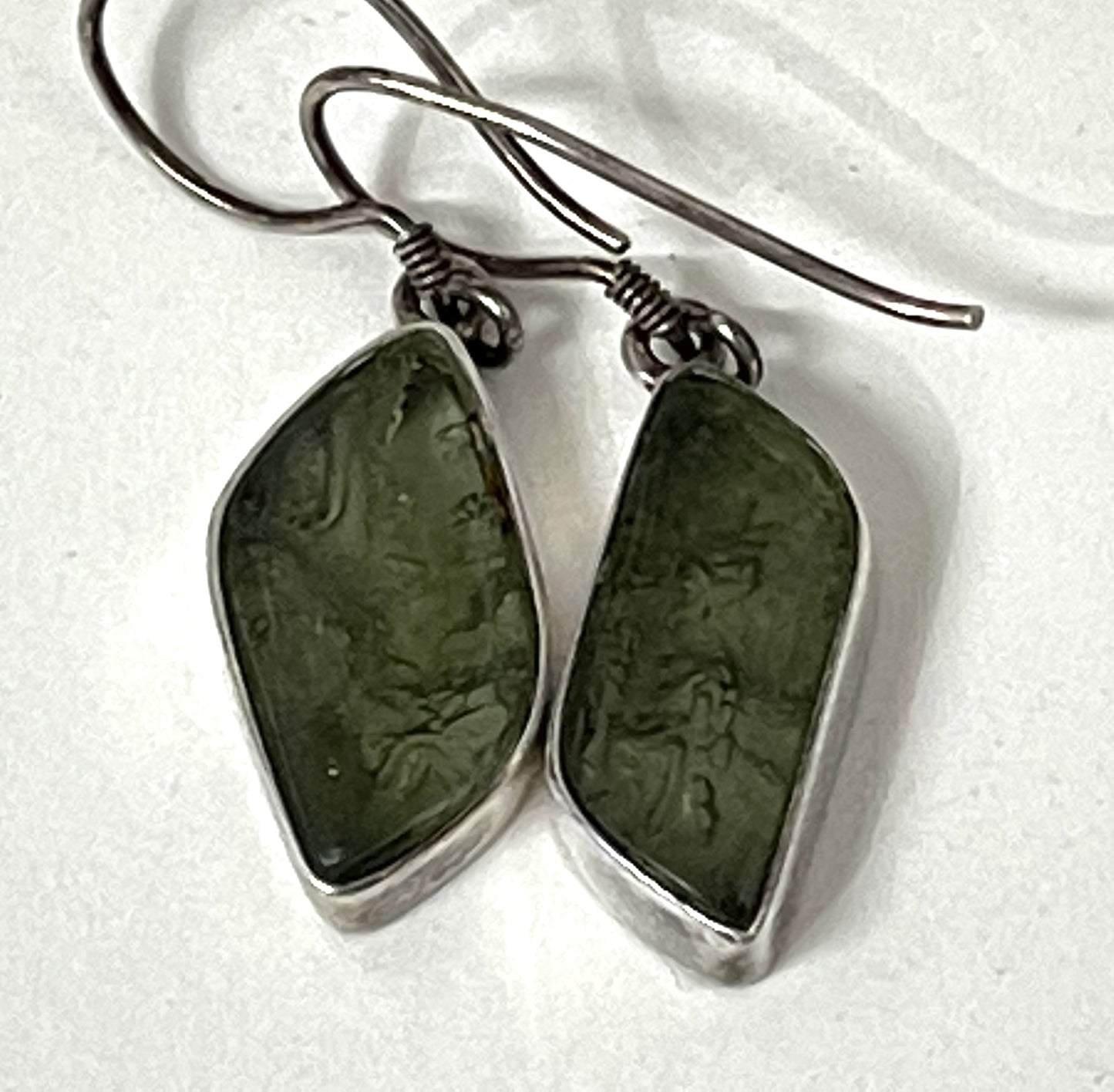 Sterling Silver Moldavite Freeform Earrings