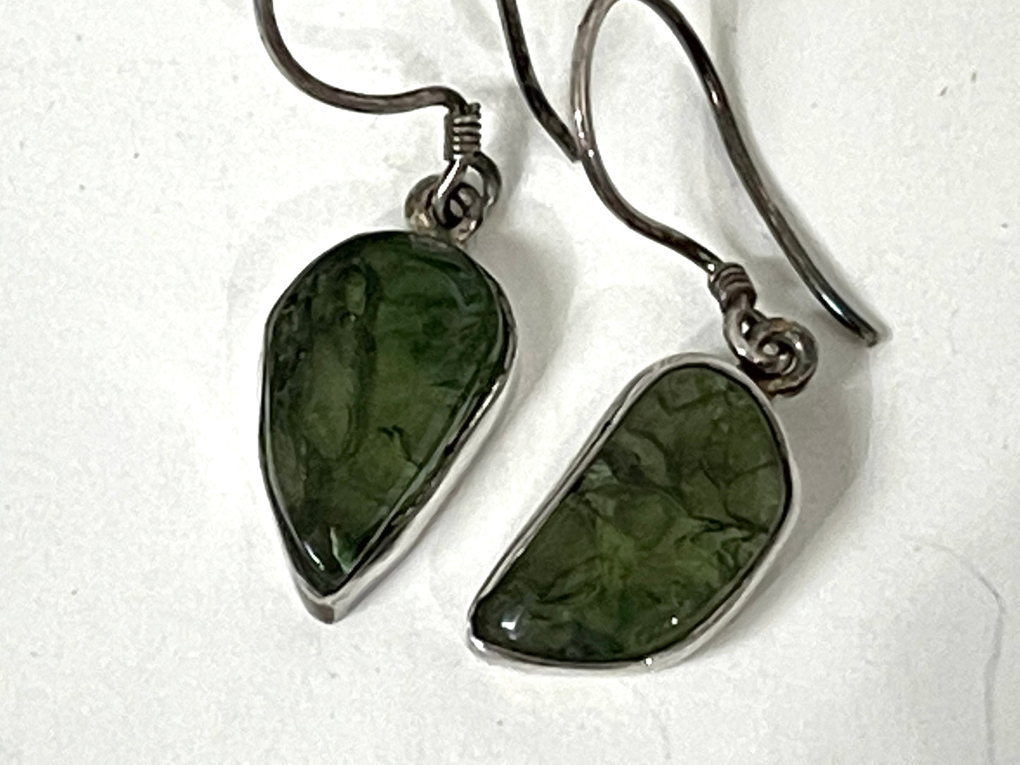 Sterling Silver Moldavite Freeform Earrings