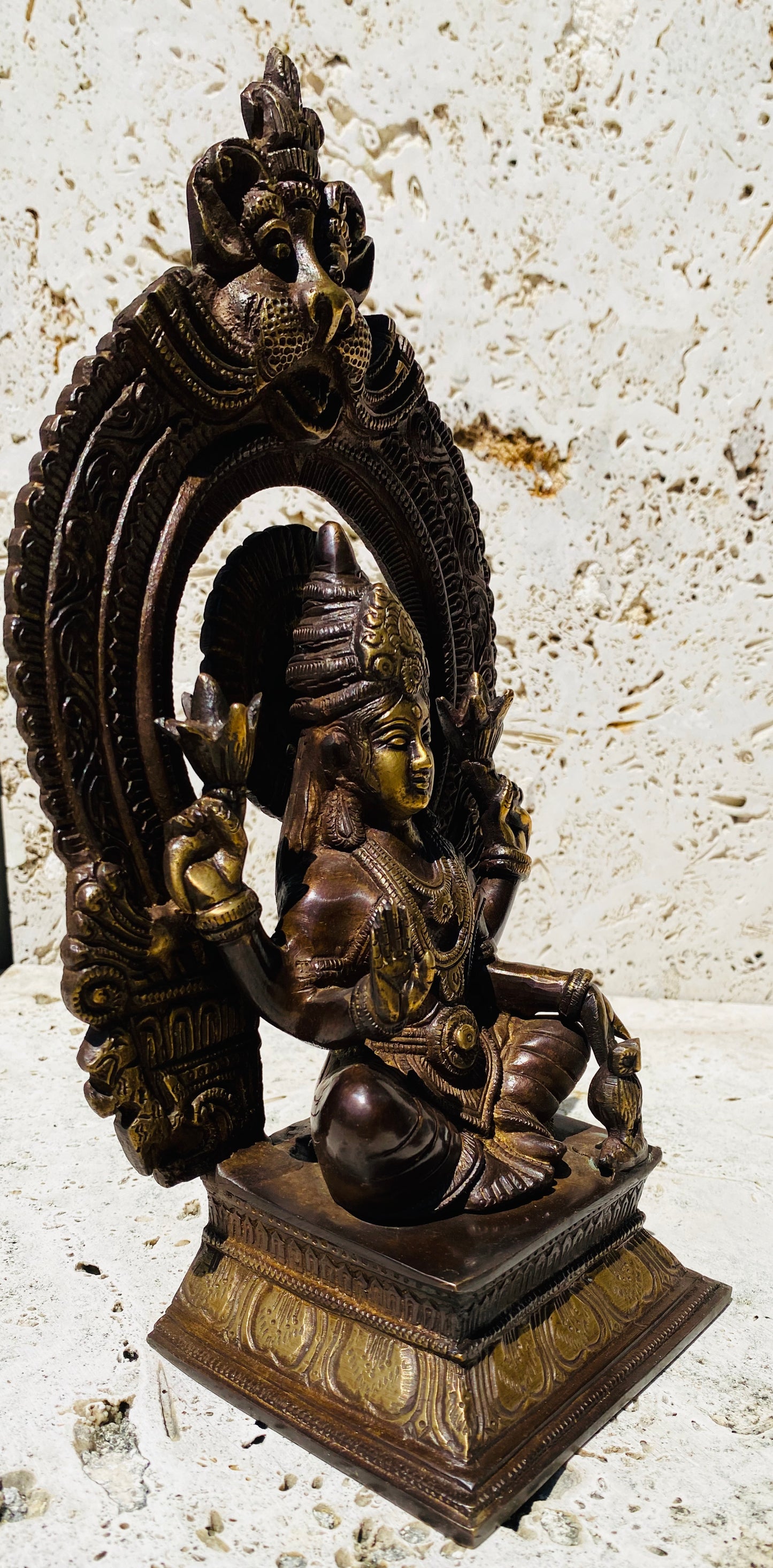 Hand Finished Brass Laxmi Statue - Goddess of Wealth 29cm x 18cm