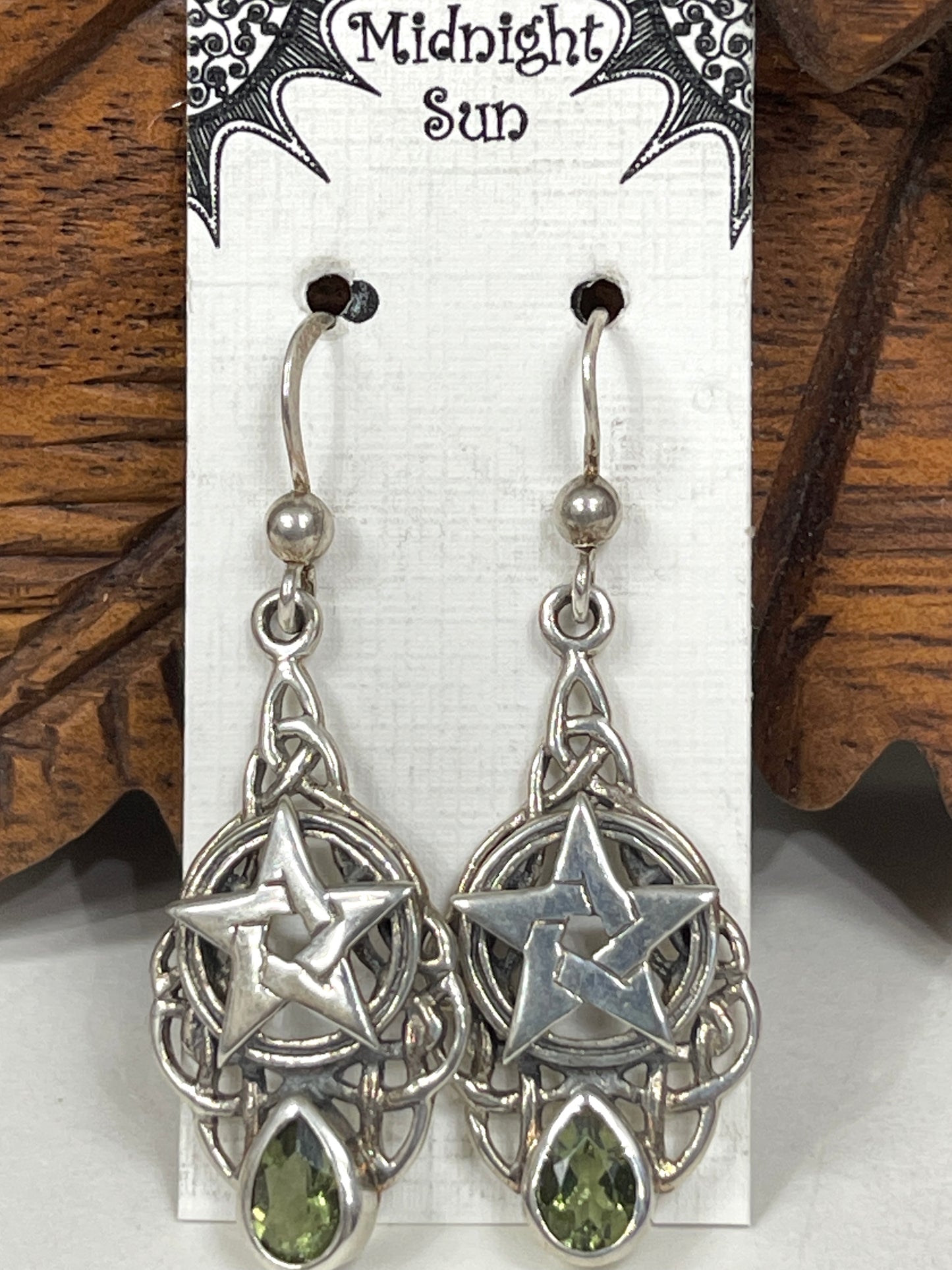 Sterling Silver Moldavite Pentacle Celtic Knot Earrings