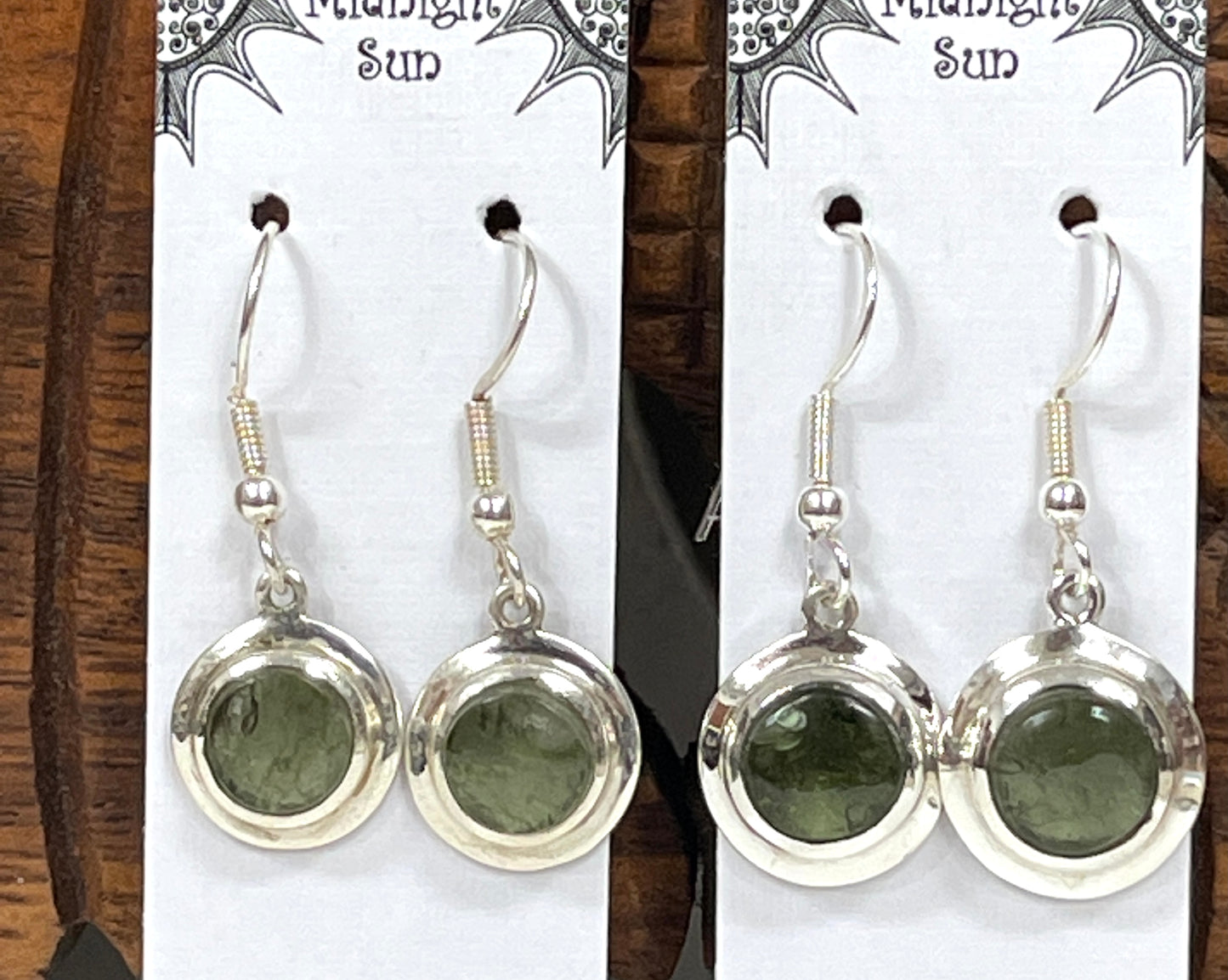 Sterling Silver Moldavite Round Earrings