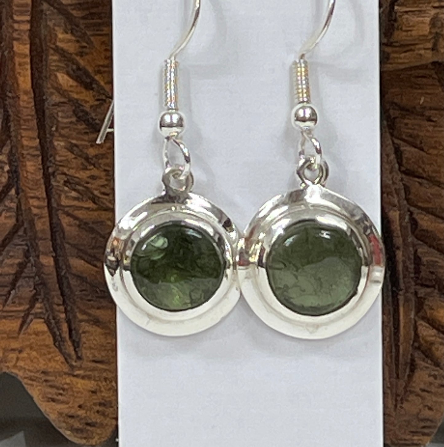 Sterling Silver Moldavite Round Earrings