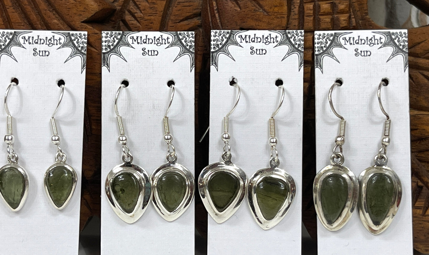 Sterling Silver Moldavite Teardrop Earrings