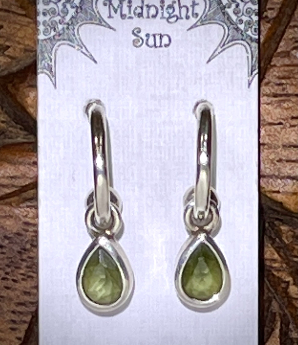 Sterling Silver Moldavite Faceted Hoop Earrings