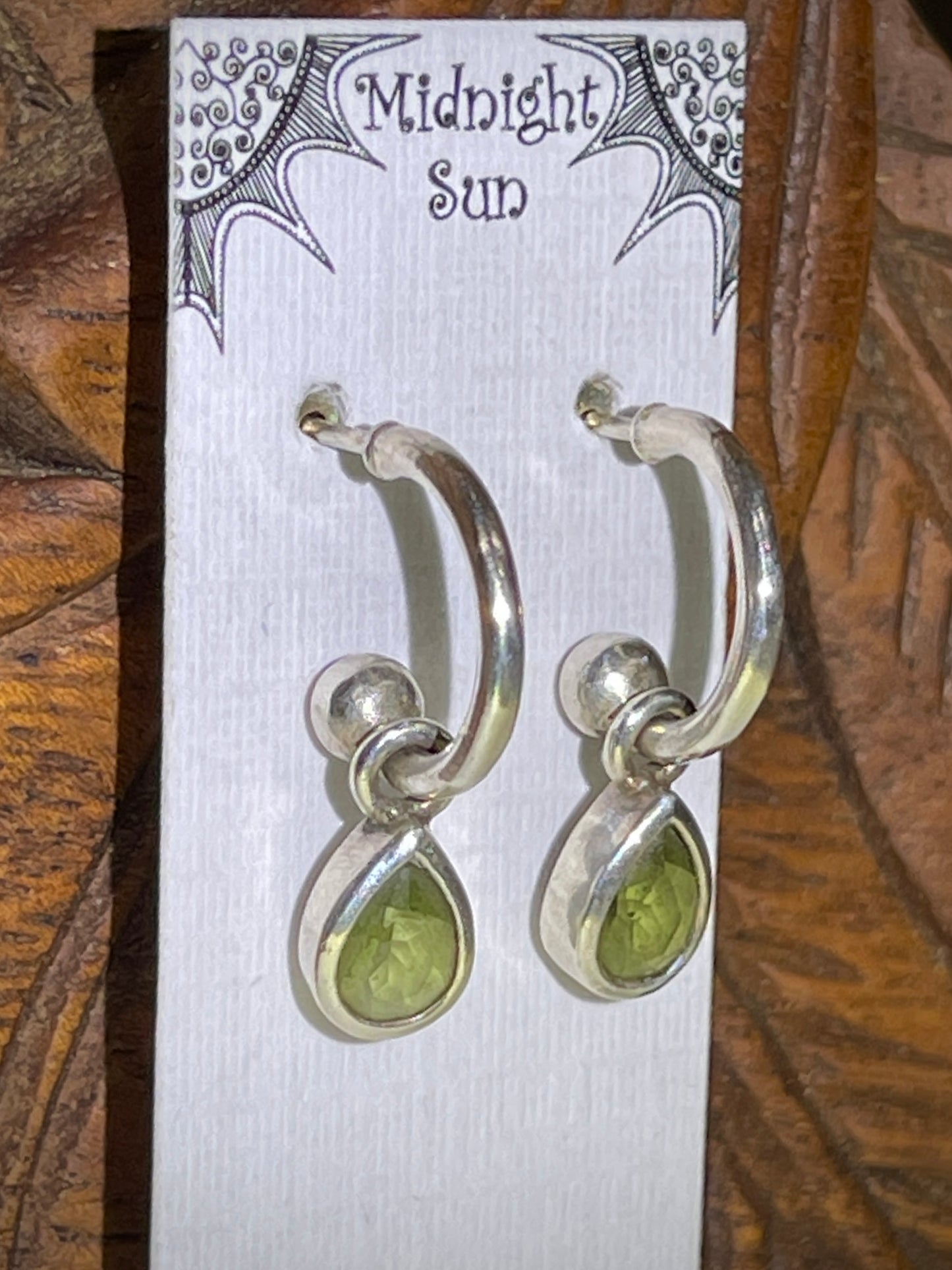 Sterling Silver Moldavite Faceted Hoop Earrings
