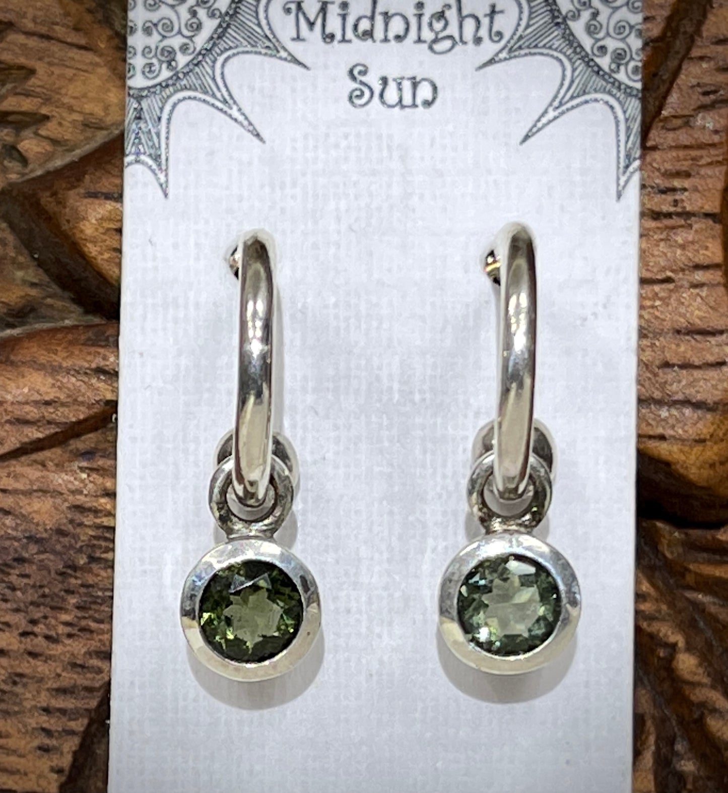 Sterling Silver Moldavite Faceted Hoop Earrings