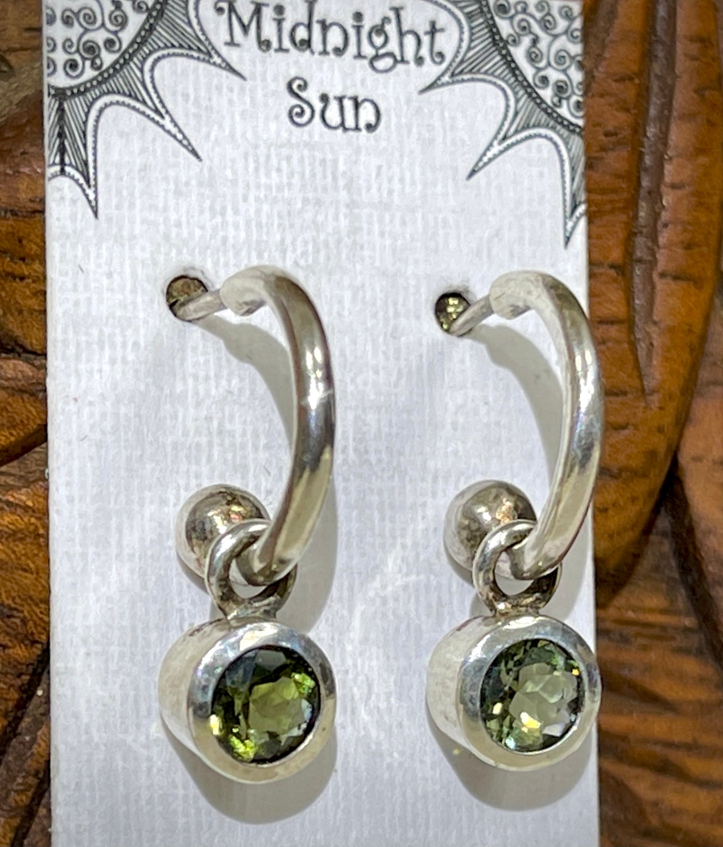 Sterling Silver Moldavite Faceted Hoop Earrings