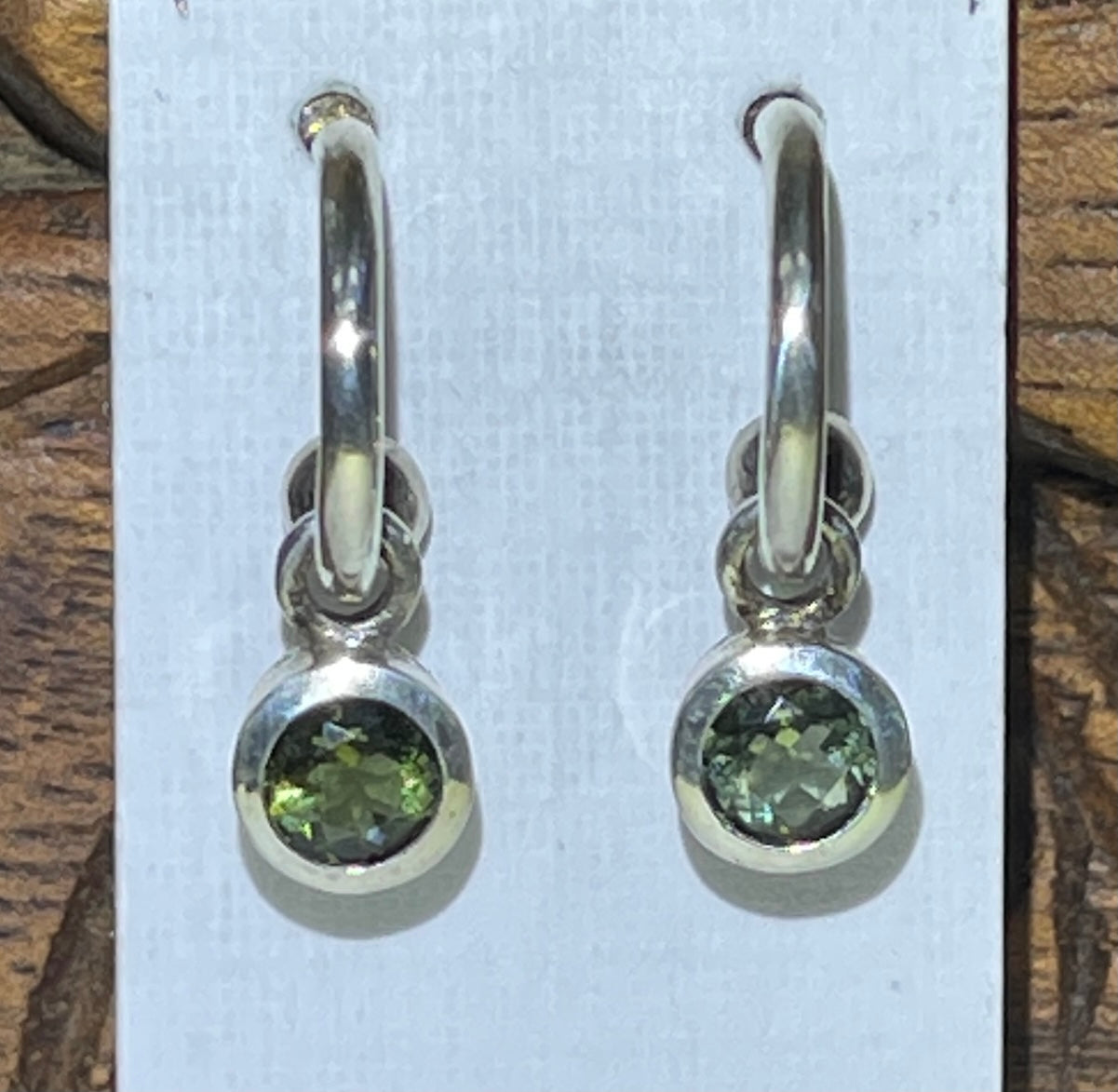 Sterling Silver Moldavite Faceted Hoop Earrings