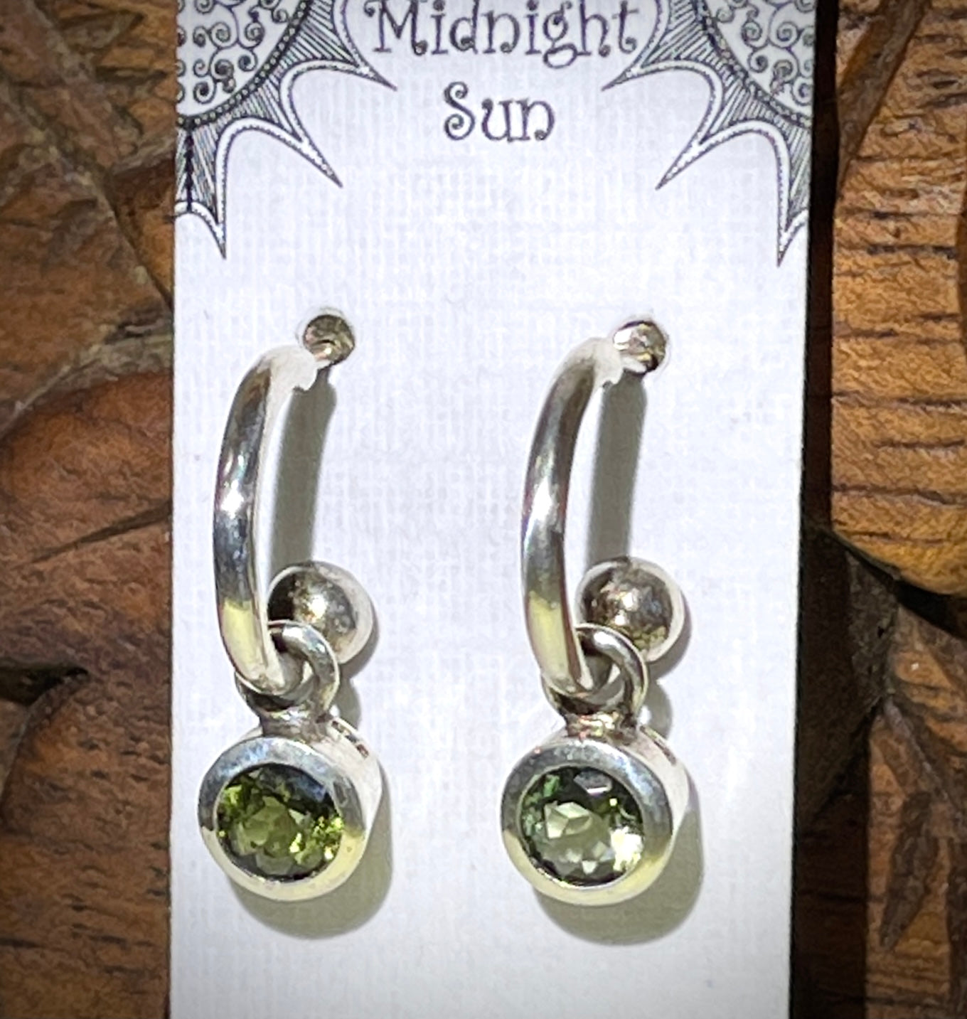 Sterling Silver Moldavite Faceted Hoop Earrings