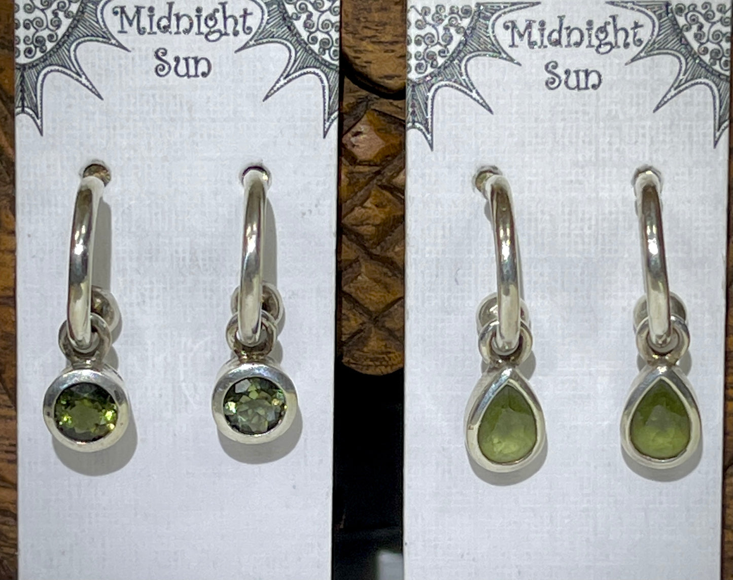 Sterling Silver Moldavite Faceted Hoop Earrings