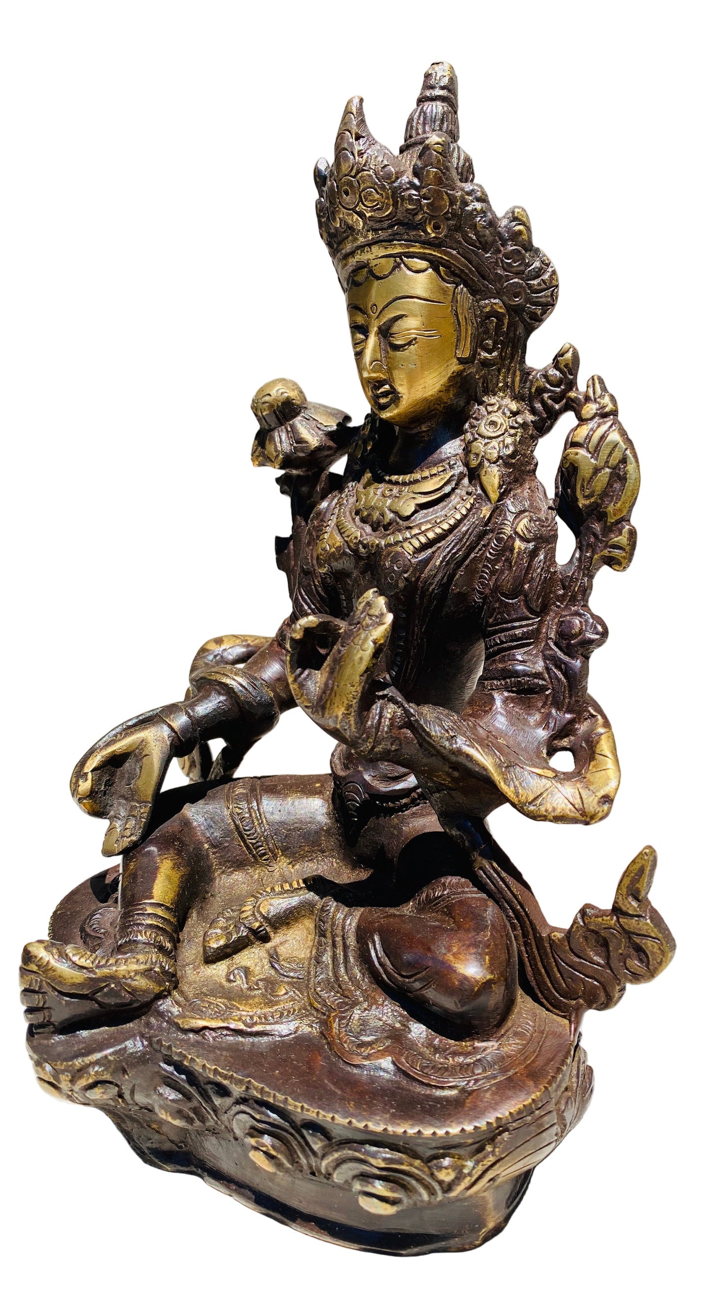 Hand Finished Brass Green Tara Statues - Goddess of Healing 20cm x 14cm