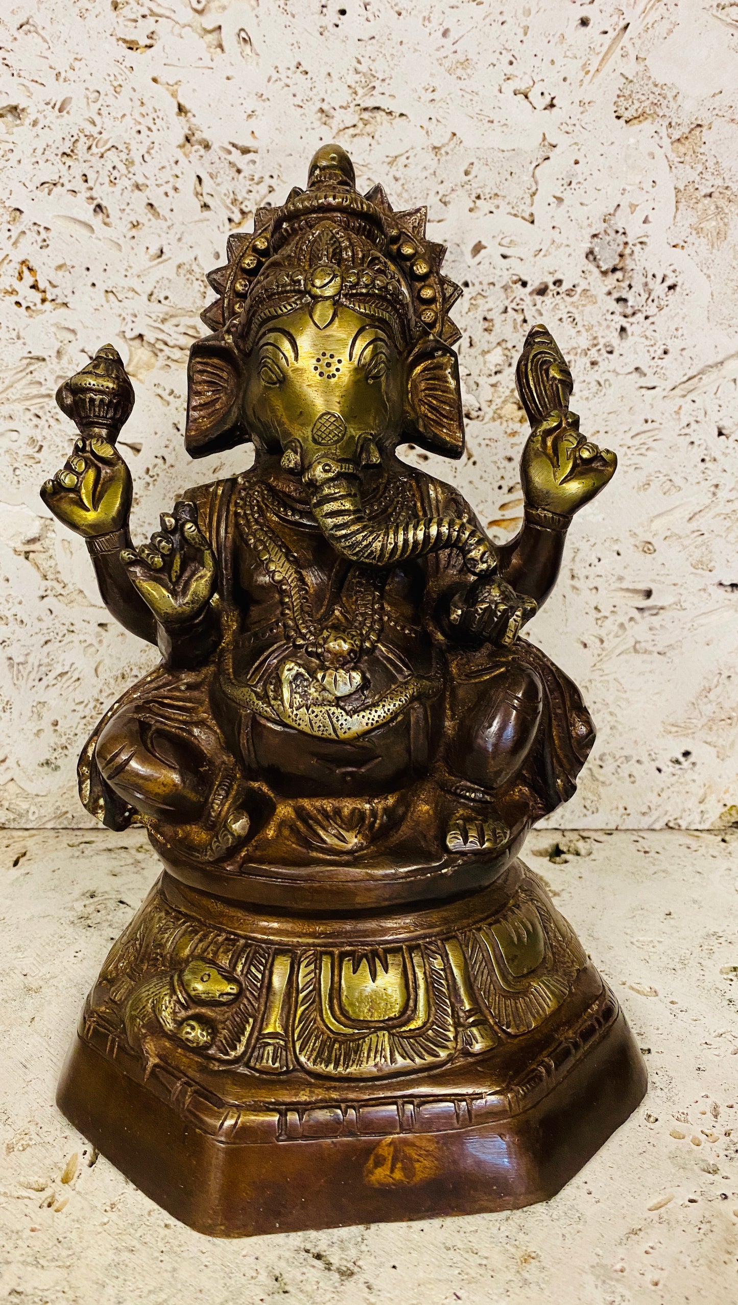 Hand Finished Brass Ganesh Statues - Remover of Obstacles 28cm x 18cm