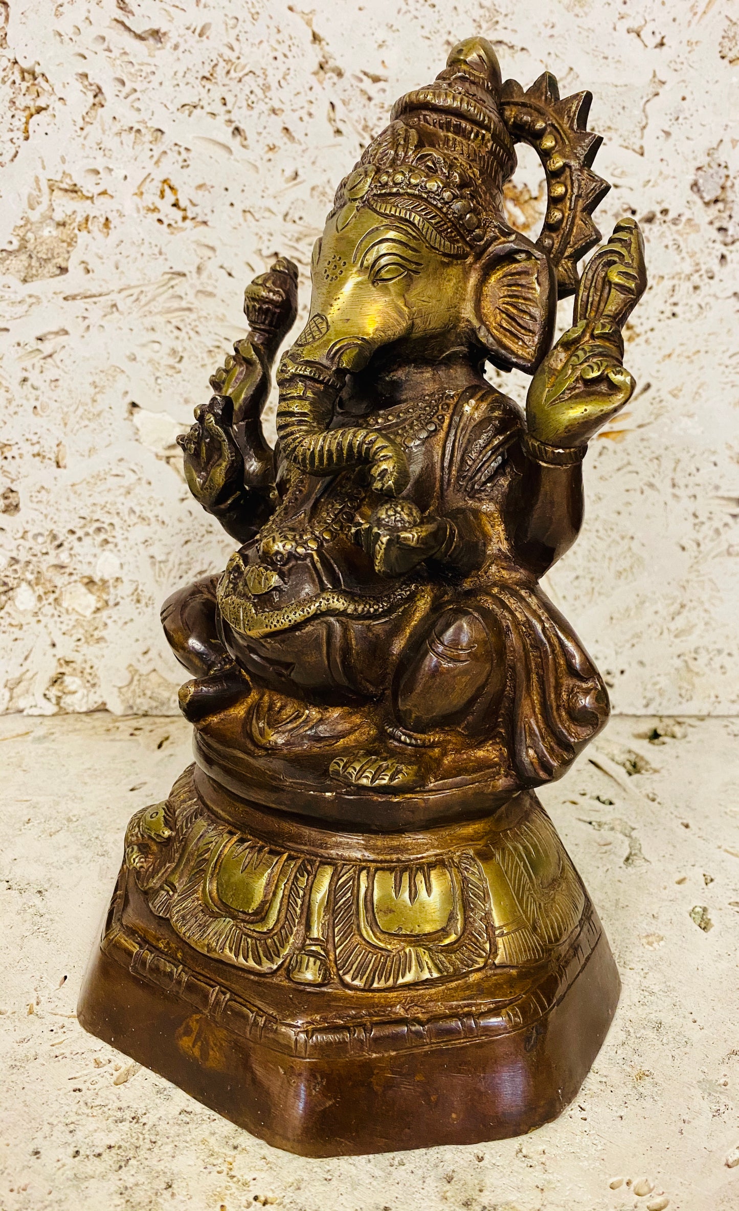 Hand Finished Brass Ganesh Statues - Remover of Obstacles 28cm x 18cm