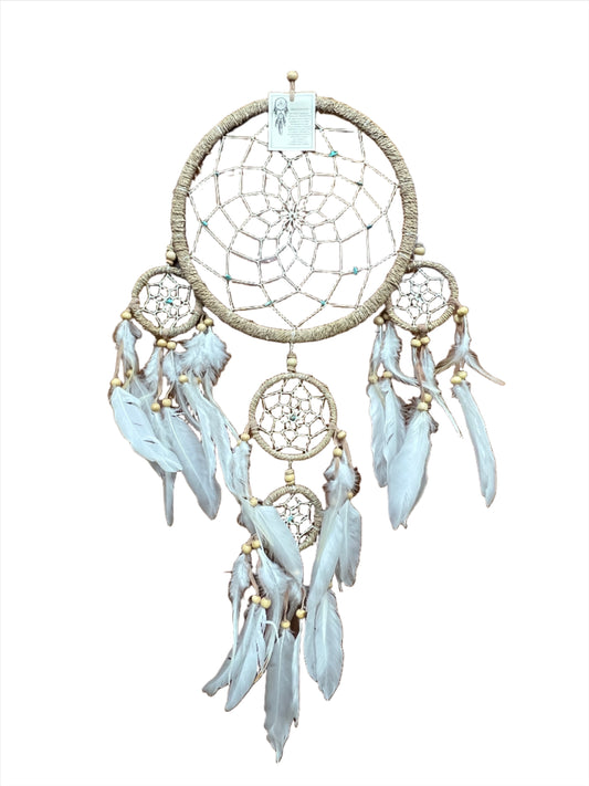 Turquoise Chip Dream Catcher with Swan Feathers