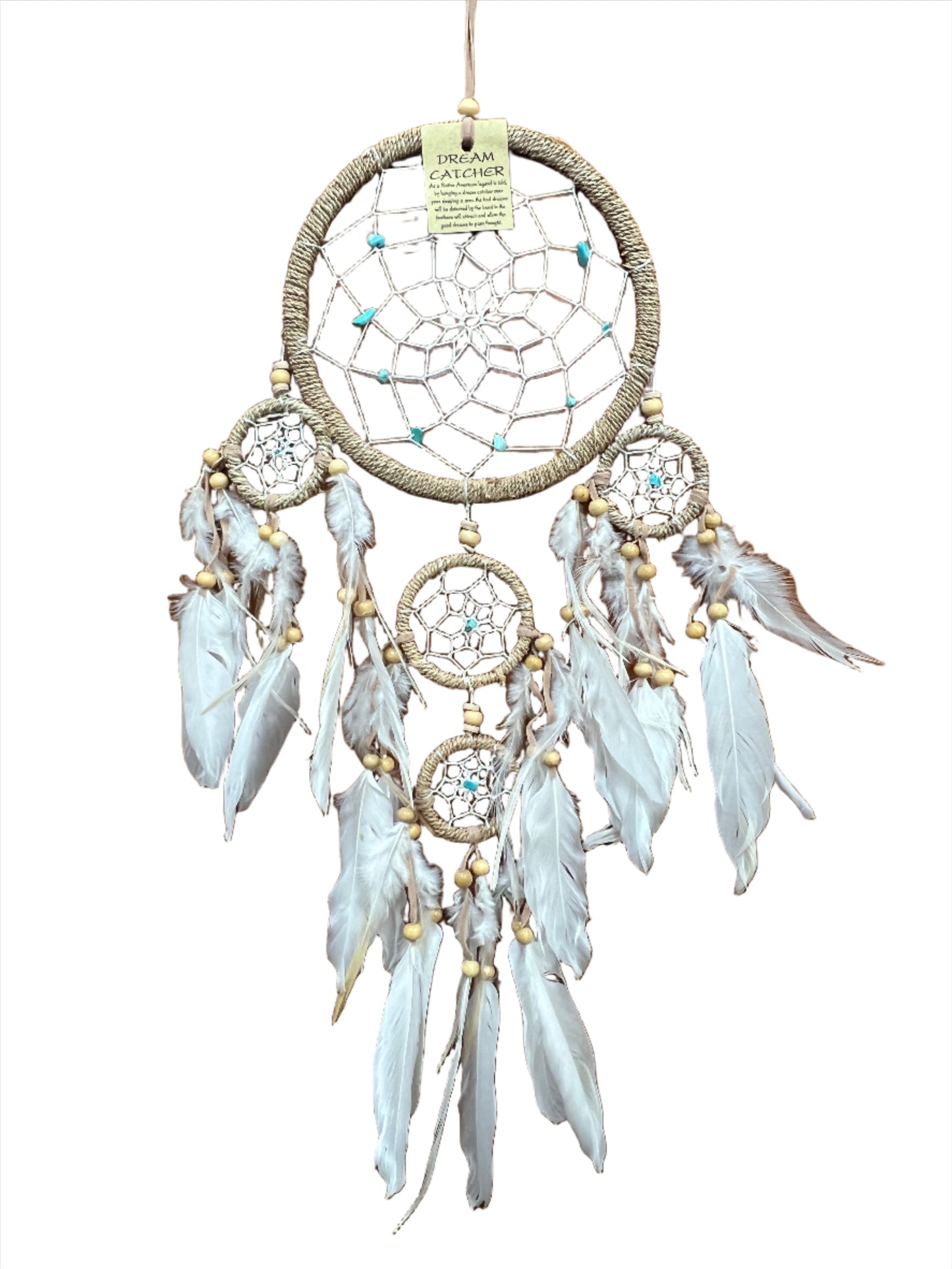 Turquoise Chip Dream Catcher with Swan Feathers