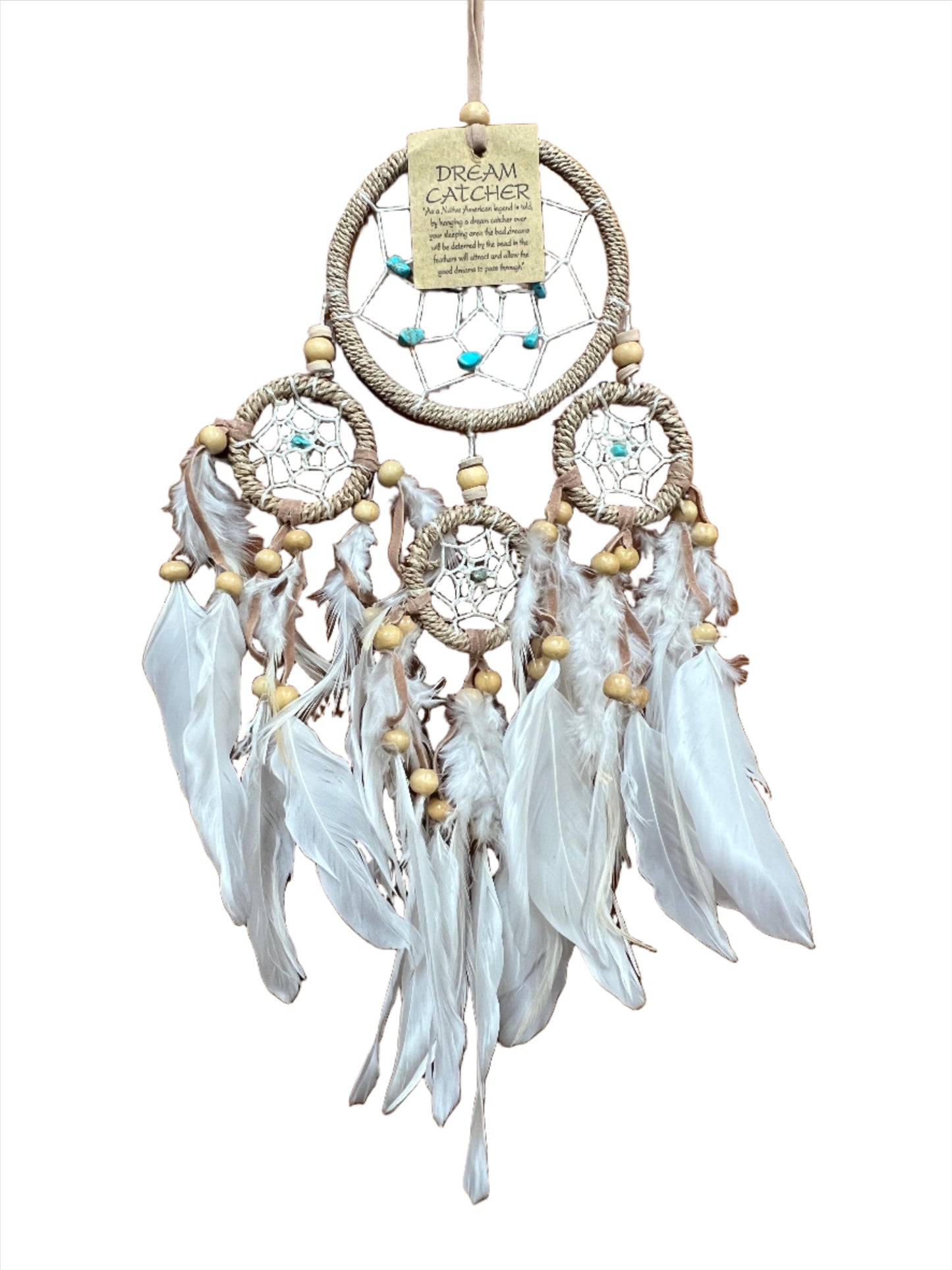 Turquoise Chip Dream Catcher with Swan Feathers