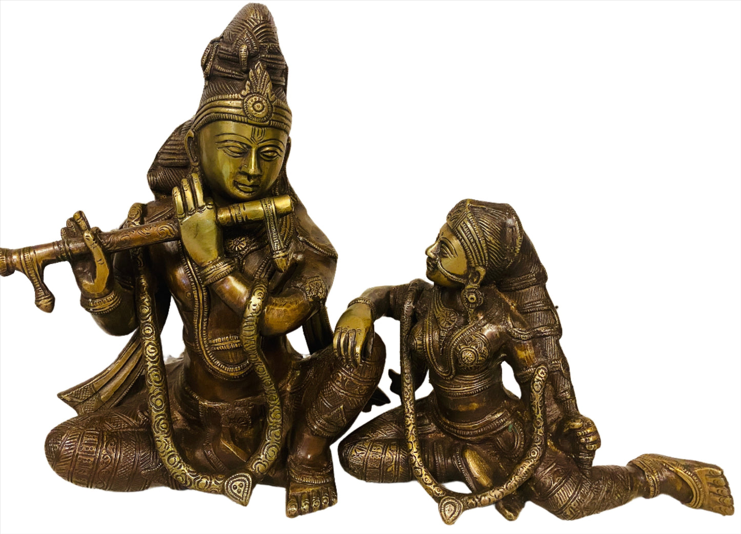 Hand Finished Brass Krishna and Radha Statue set of 2-- 37cm x 27cm