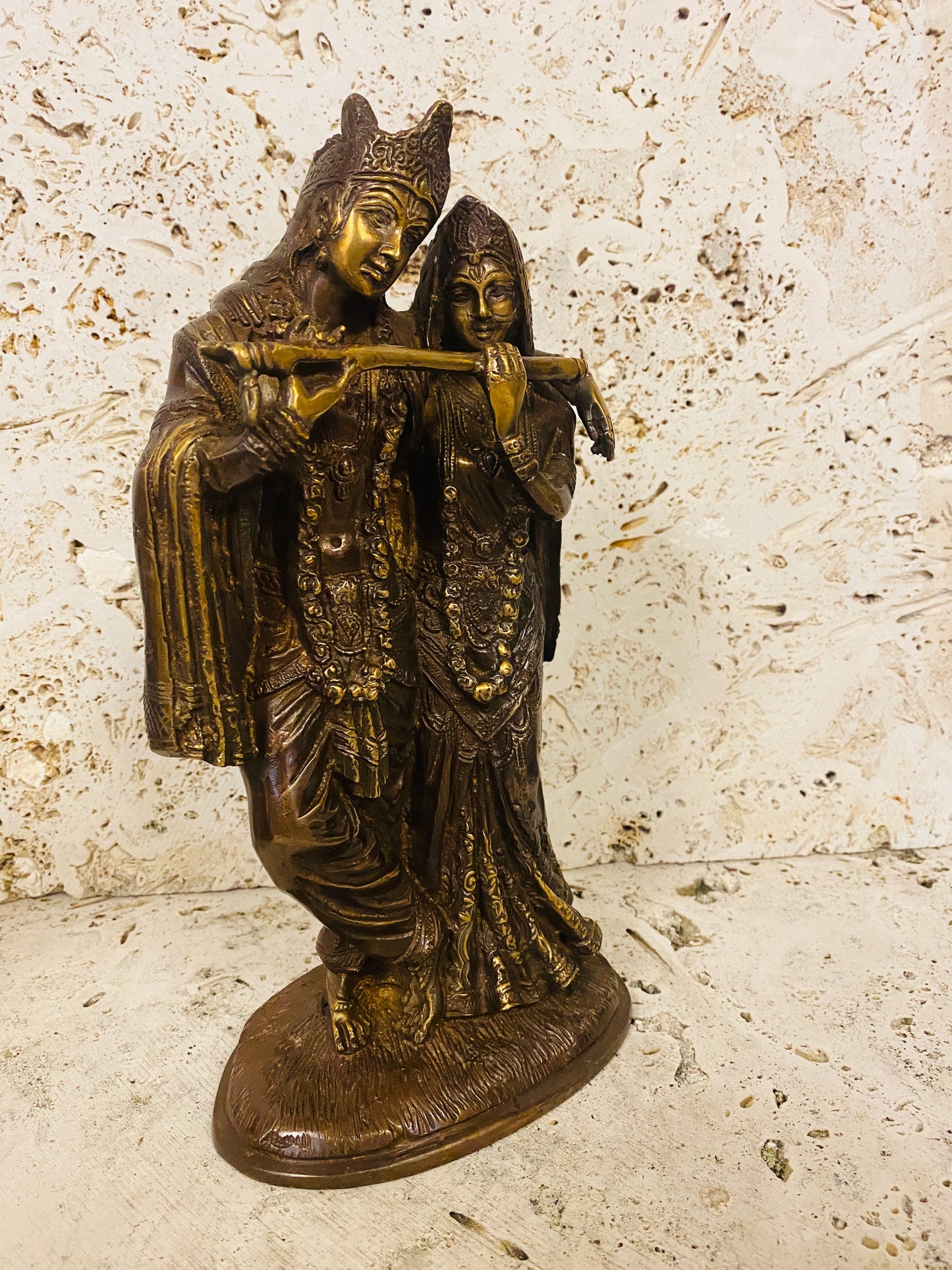 Hand Finished Brass Krishna and Radha Statue --28cm x 15cm