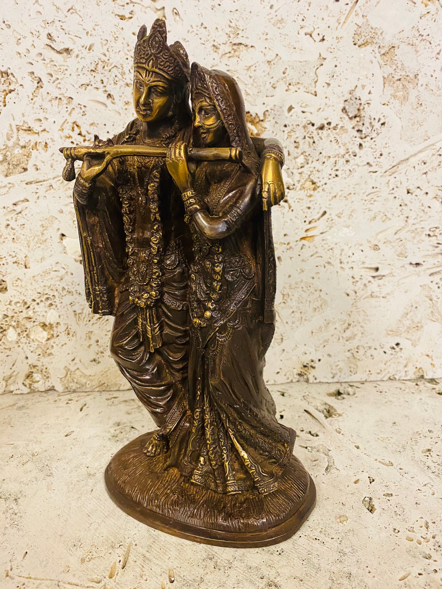 Hand Finished Brass Krishna and Radha Statue --28cm x 15cm