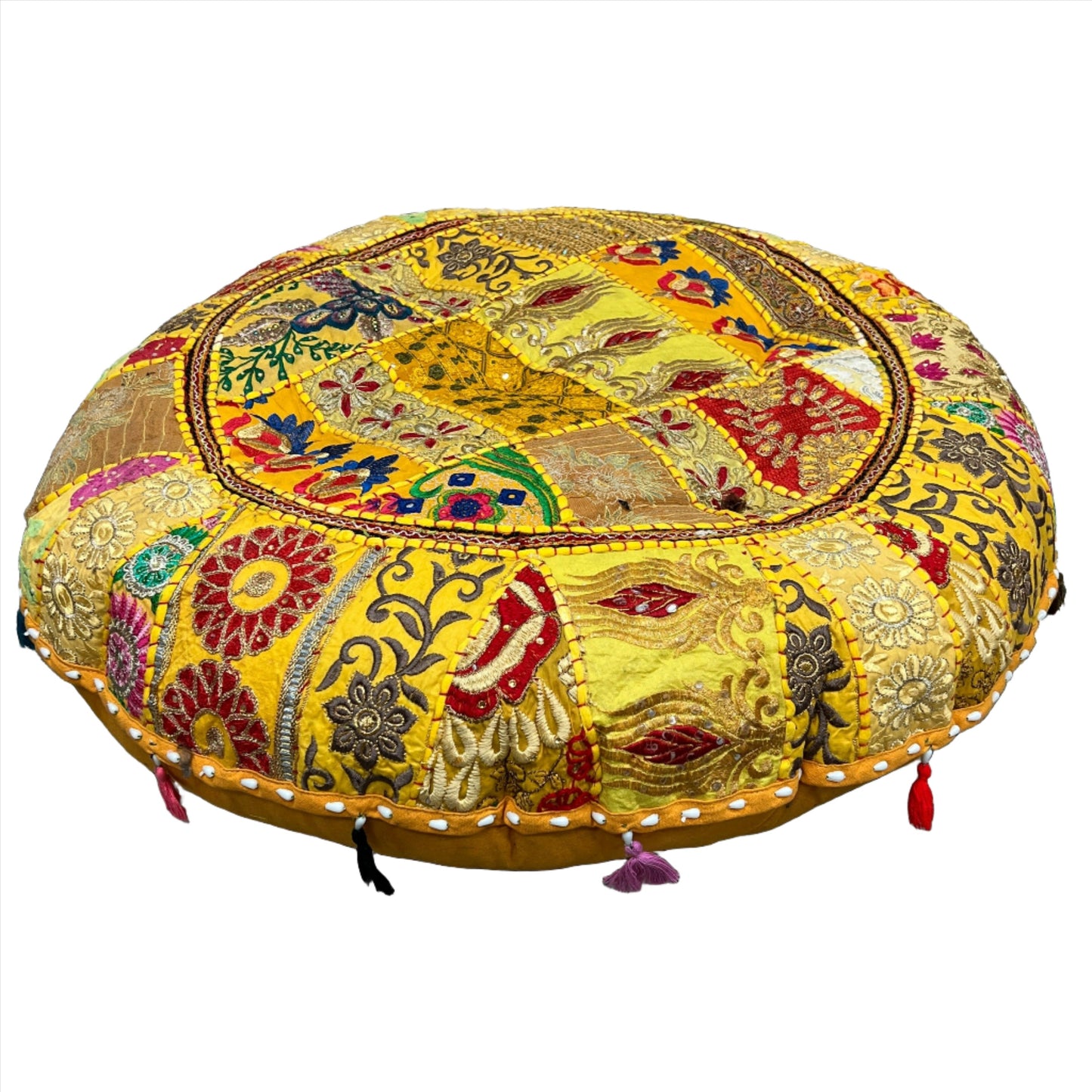 Large Round Embroidered Rajasthani Patchwork Floor Pillows
