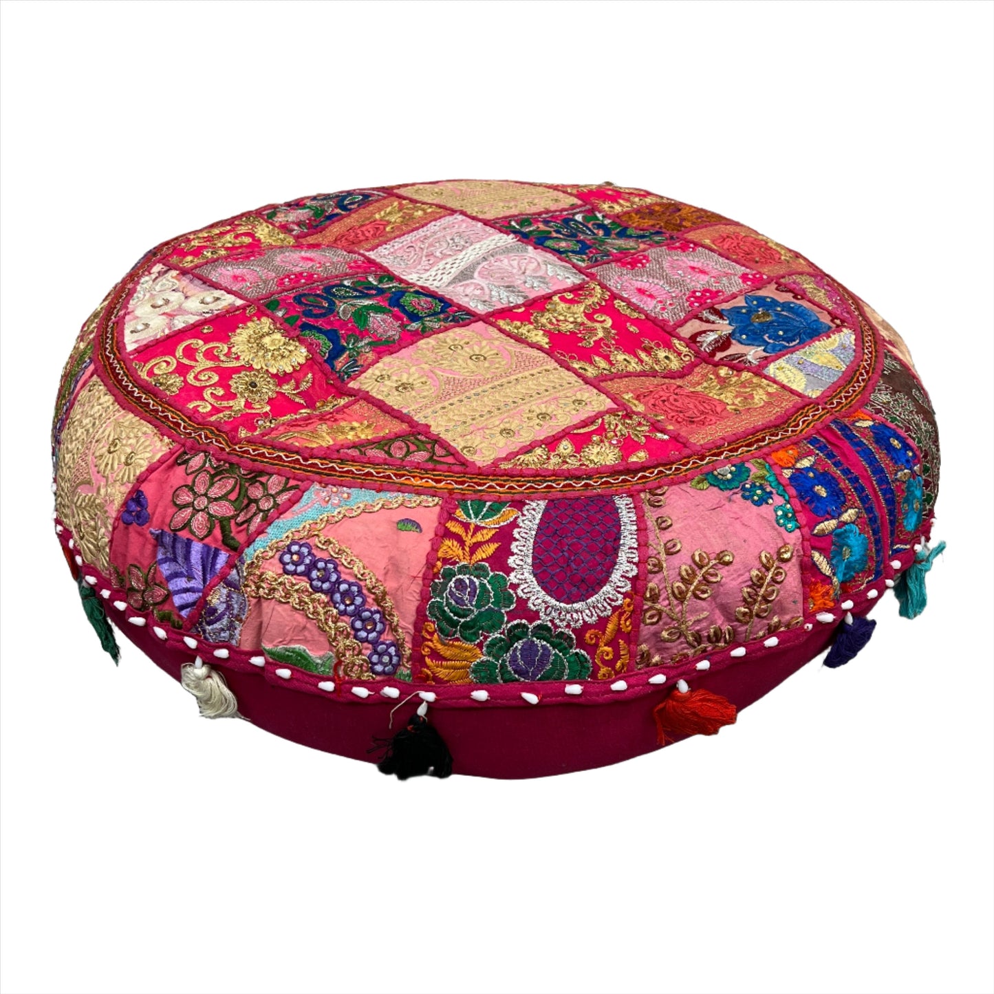 Large Round Embroidered Rajasthani Patchwork Floor Pillows