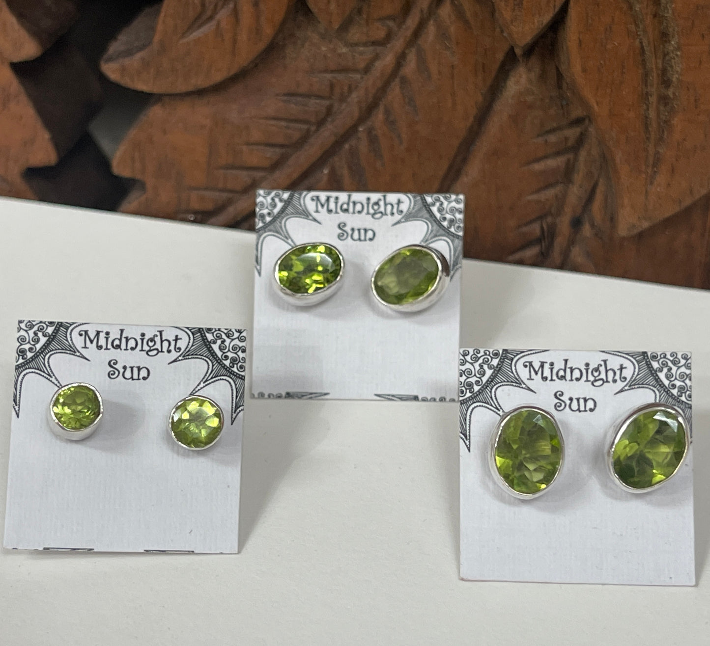 Peridot Sterling Silver Faceted Stud Earrings - 3 sizes Available