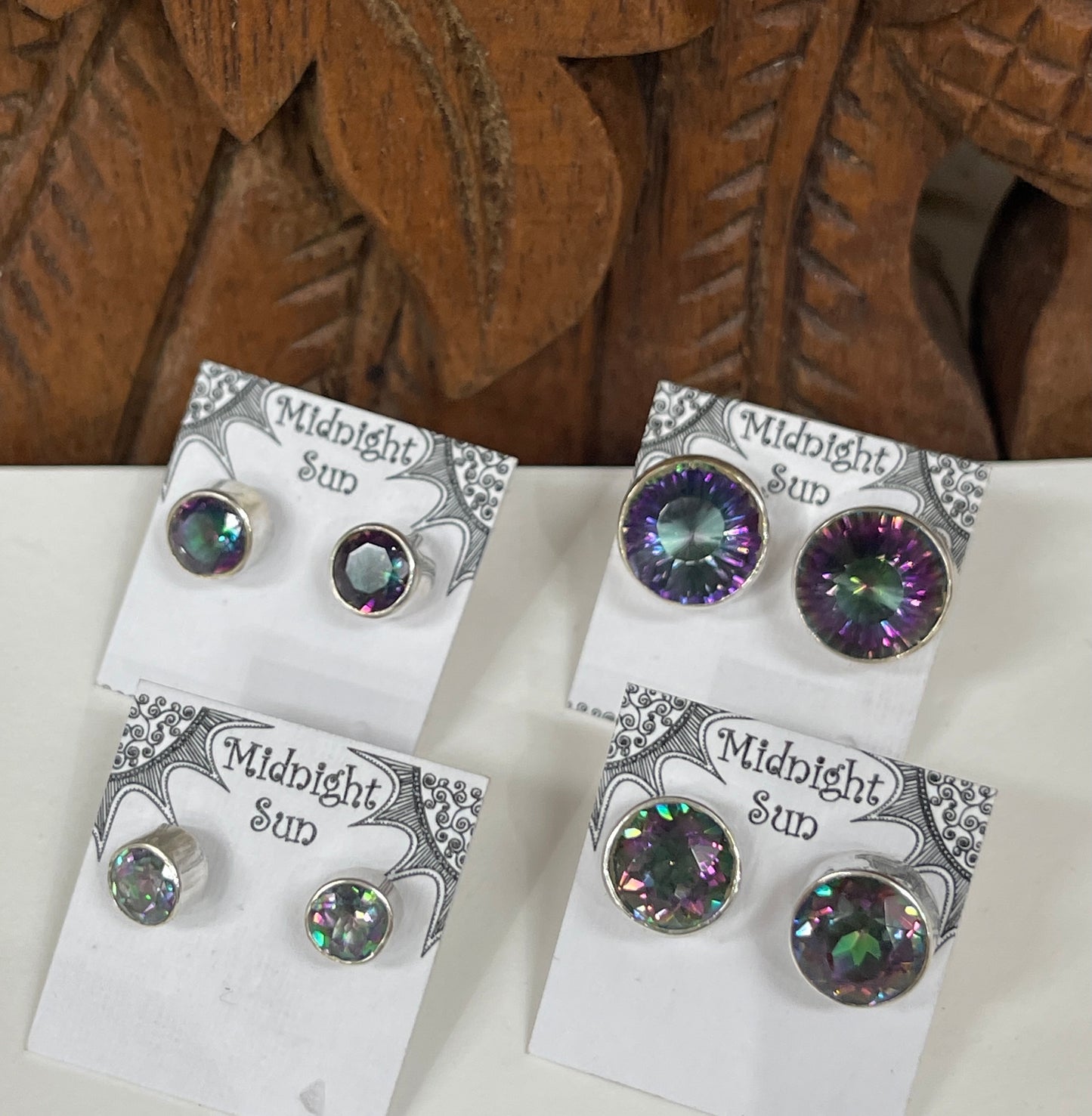Mystic Topaz Round Faceted Stud Sterling Silver Earrings- 4 Sizes Available